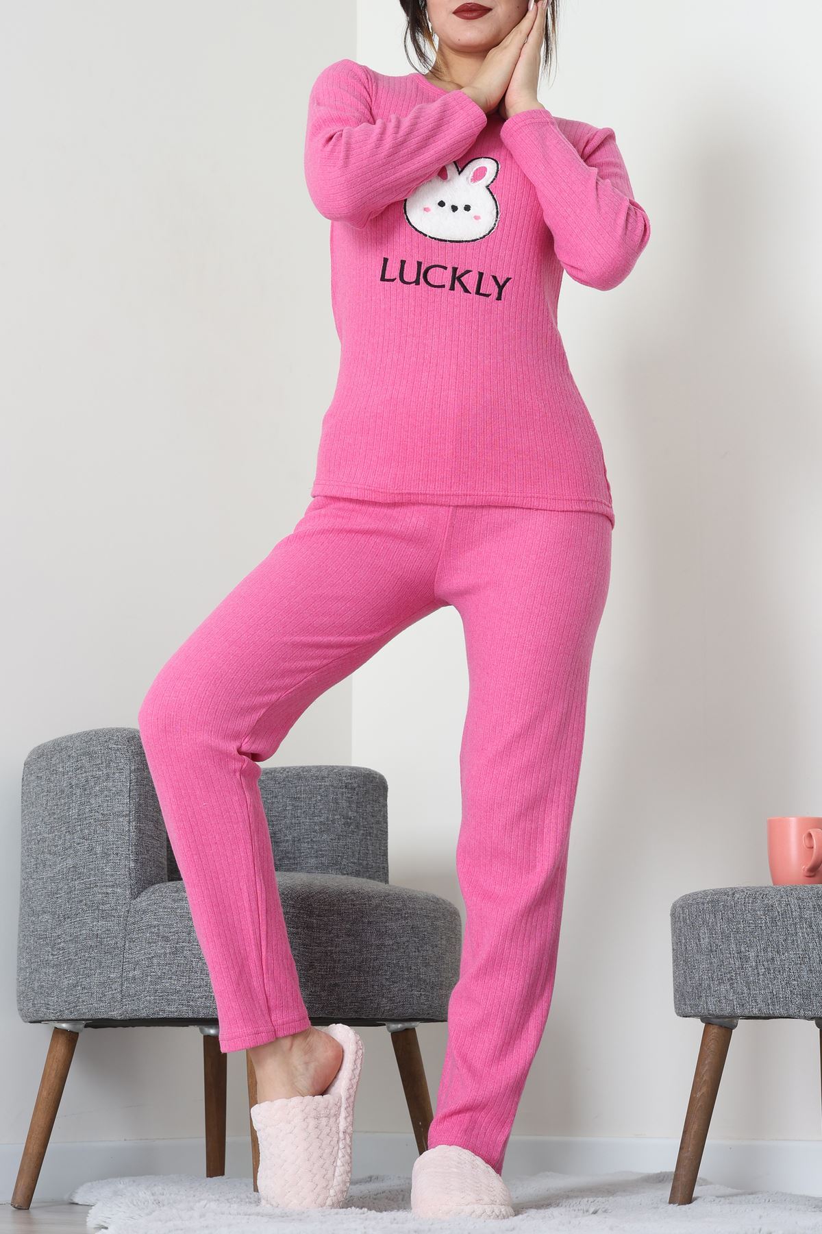 Nakışlı İnterlok Pijama Takımı Fuşya - 800.1287.