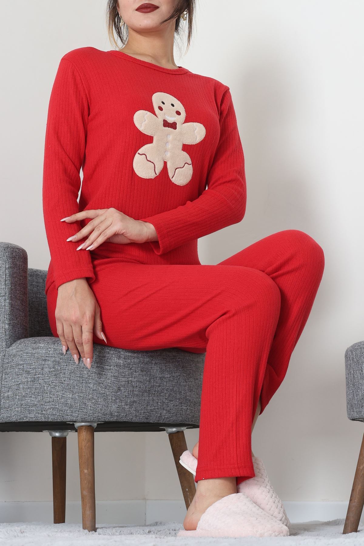 Nakışlı İnterlok Pijama Takımı Kırmızı - 800.1287.
