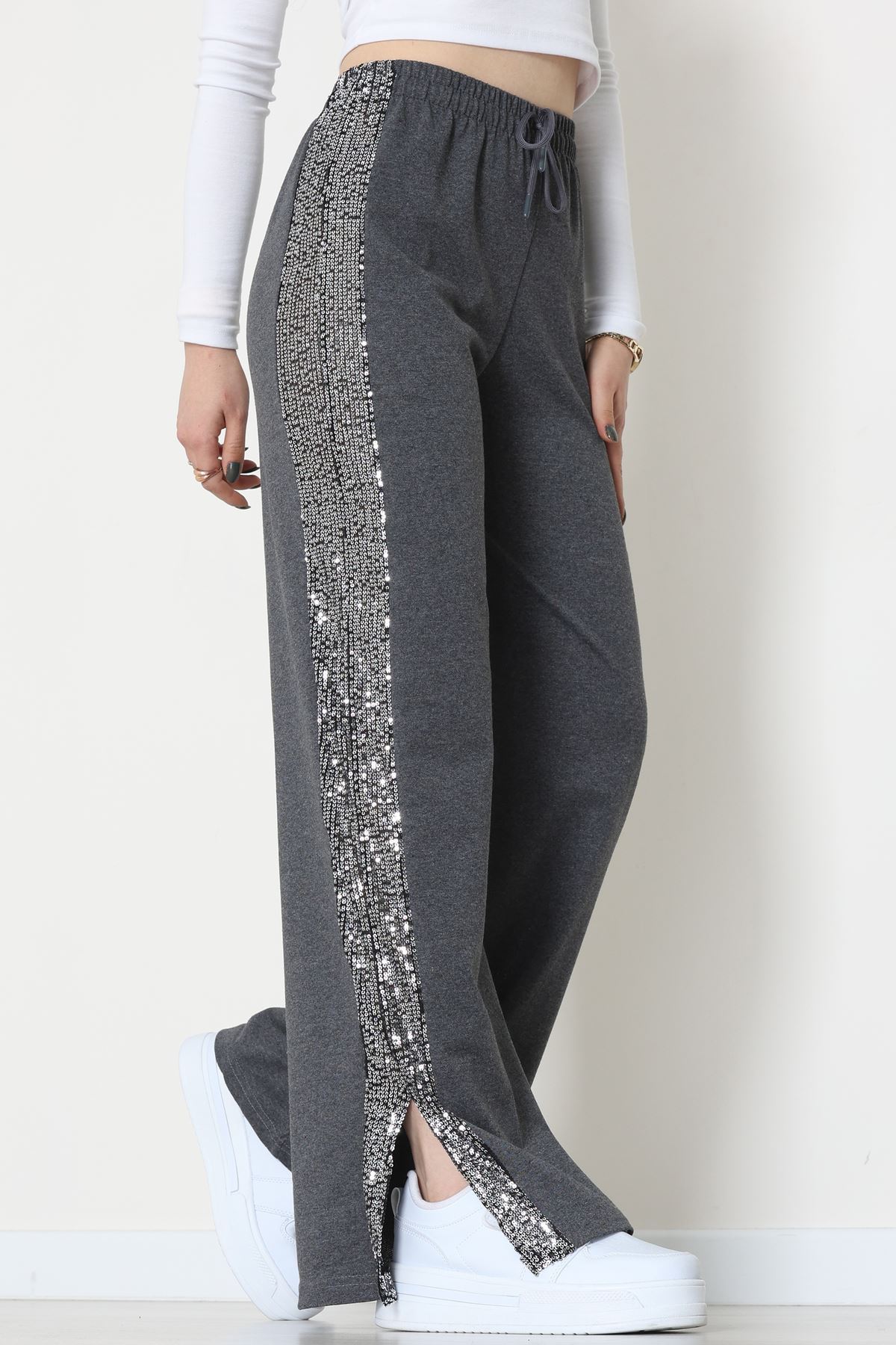 2 İplik Pul Detaylı Eşofman Altı Füme - 52110.1857.