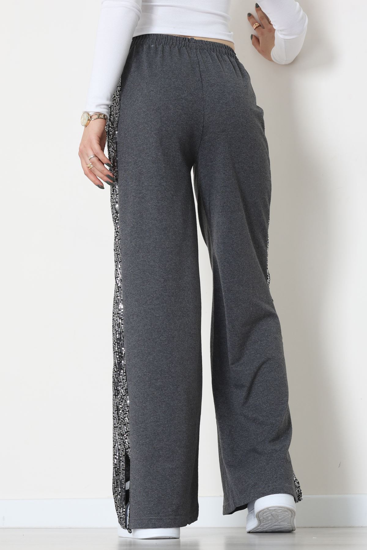 2 İplik Pul Detaylı Eşofman Altı Füme - 52110.1857.