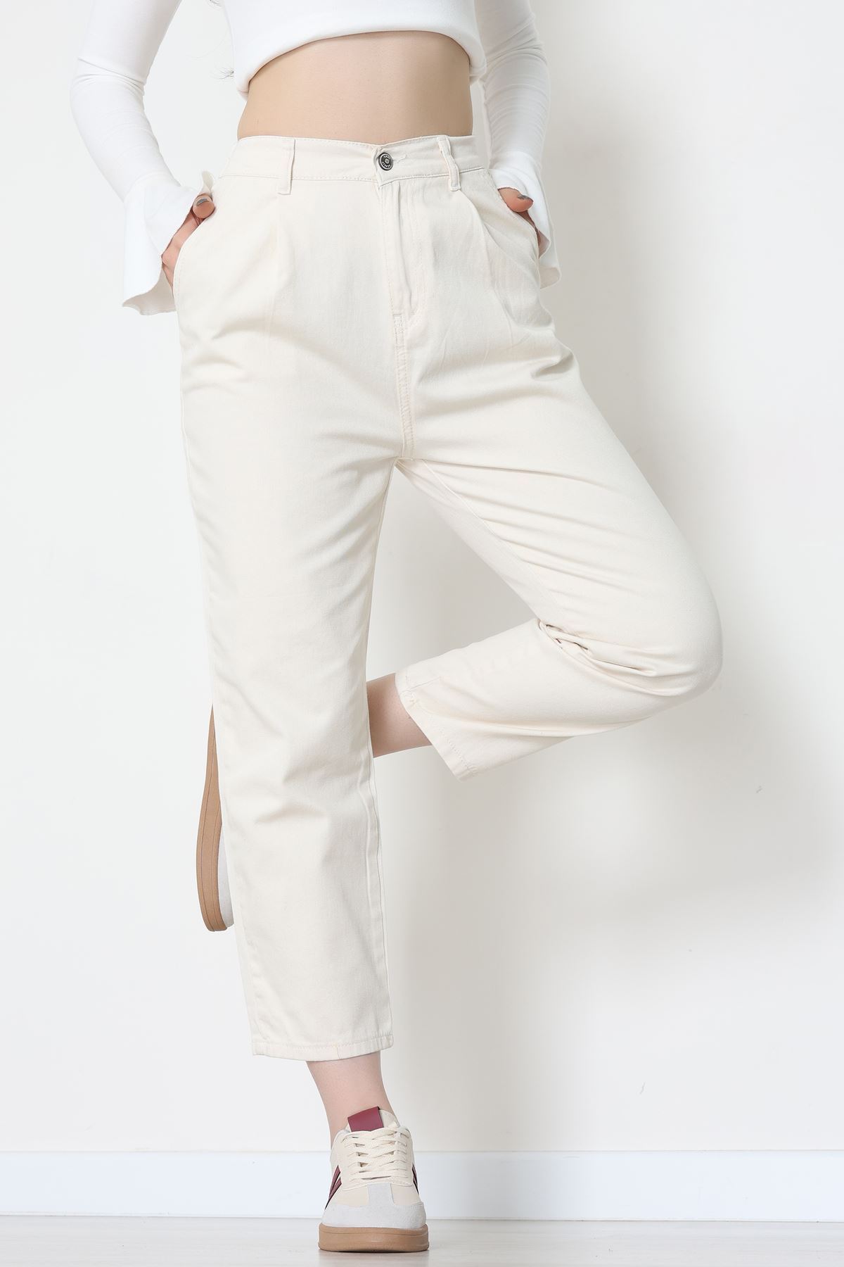 Gabardin Mom Pantolon Krem - 42707.2121.