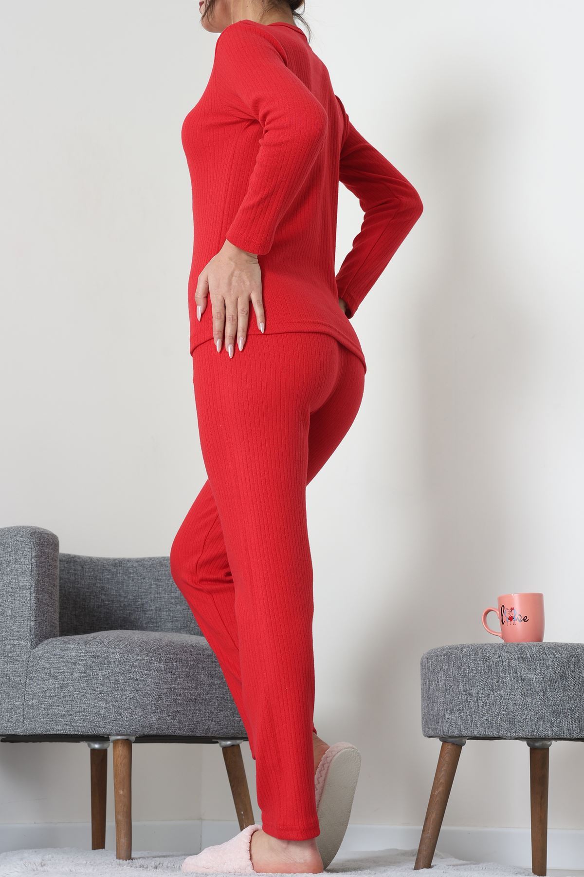 Nakışlı İnterlok Pijama Takımı Kırmızı - 800.1287.