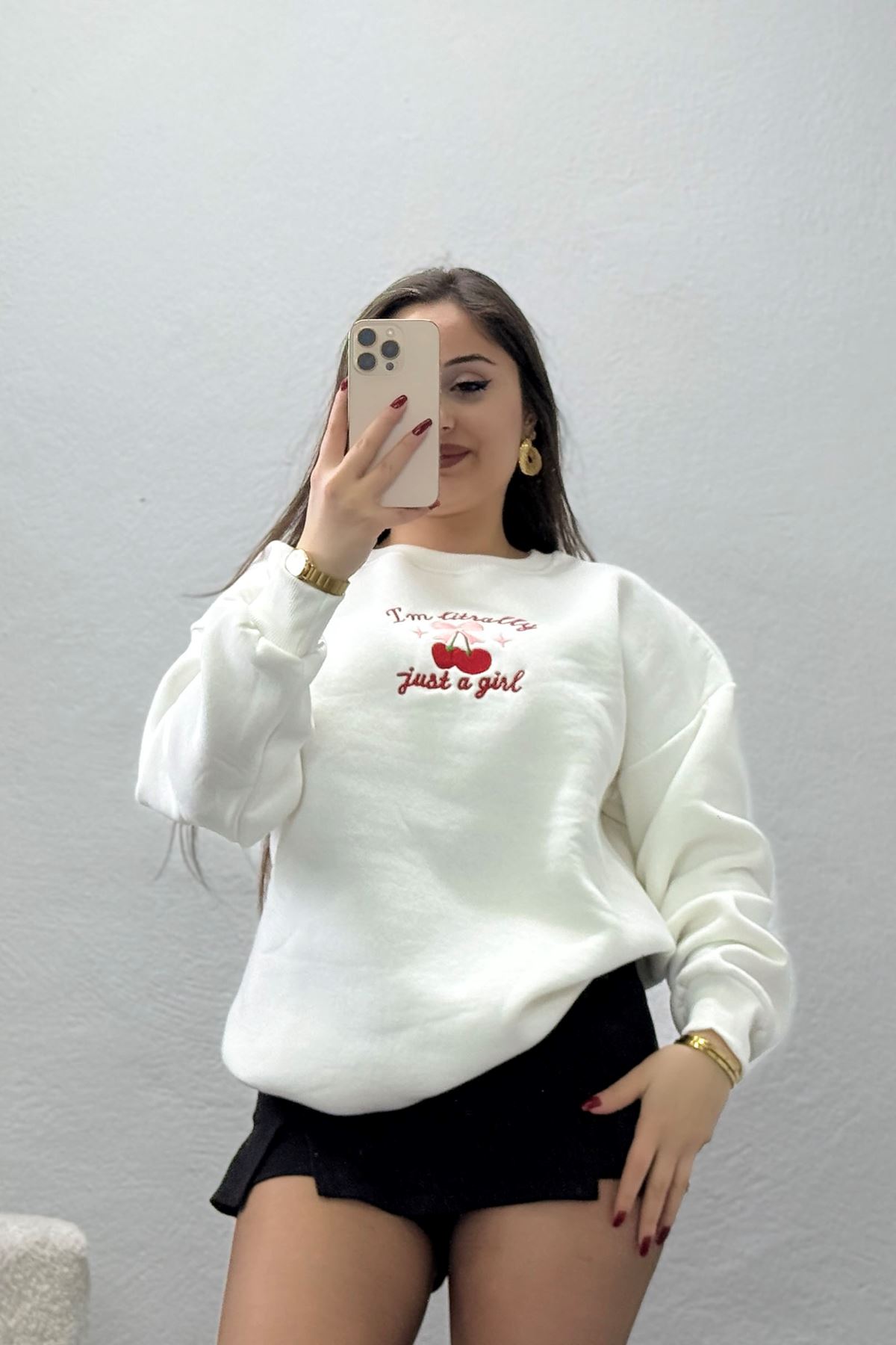 3 İplik Bisiklet Yaka Sweat Ekru - 42234.1878.