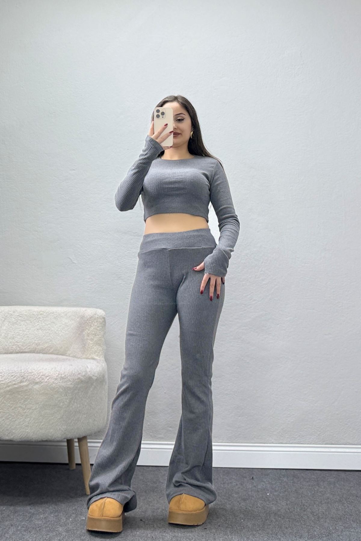 Raporlu Ribana Likralı Takım Füme - 55000.1567.