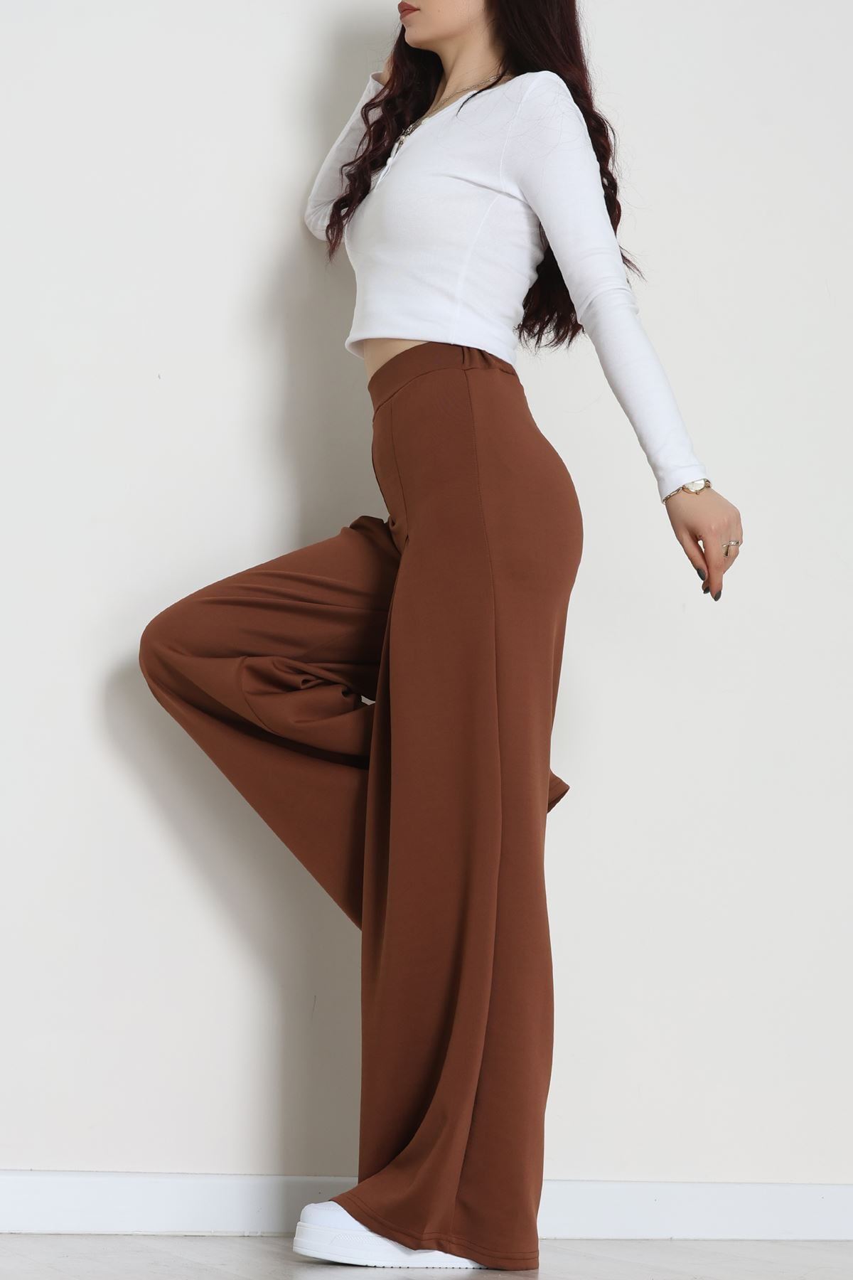 Double Krep Kumaş Önden Pileli Pantolon Acıkahve - 42784.1567.