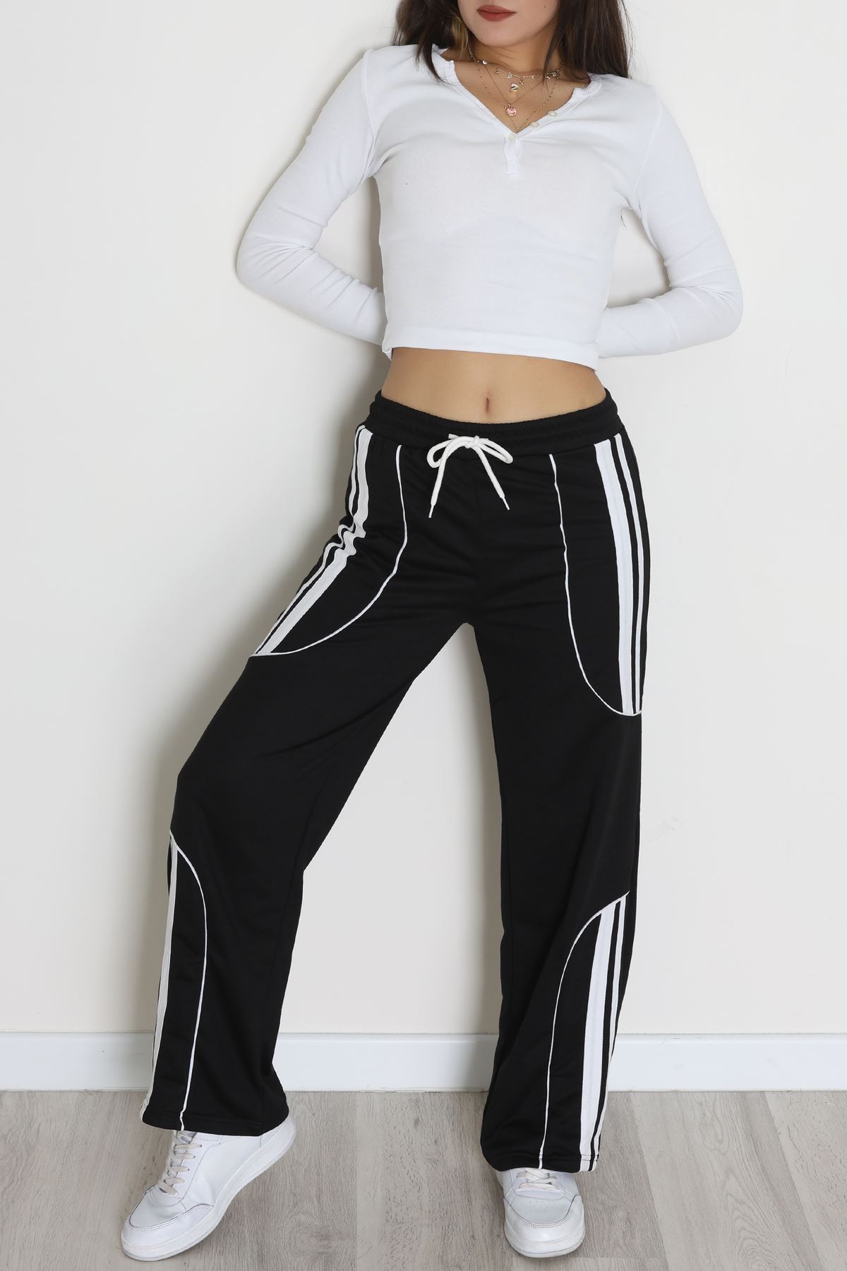 Şeritli 2 İplik Eşofman Altı Siyah - 52172.1005.