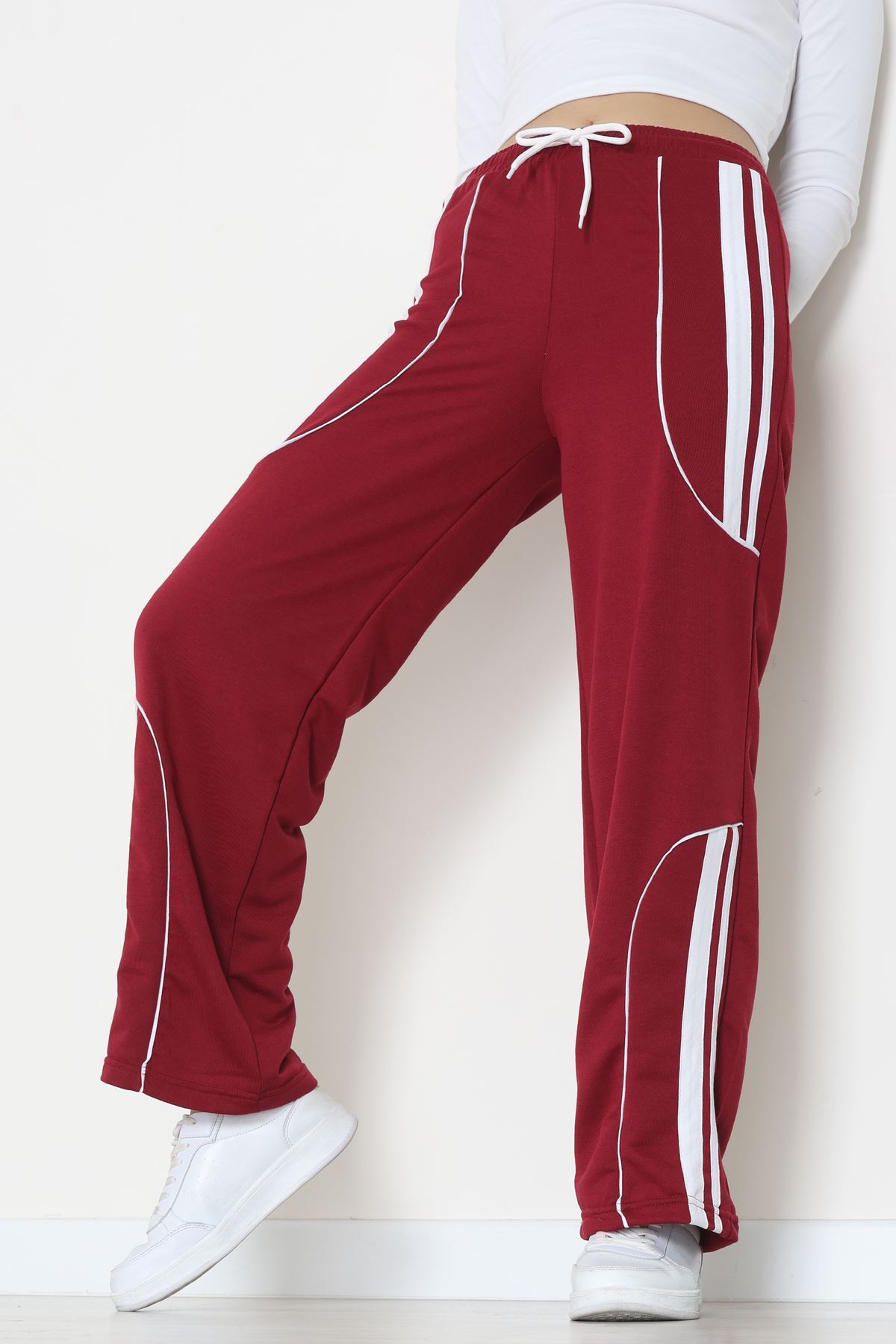 Şeritli 2 İplik Eşofman Altı Bordo - 52172.1005.