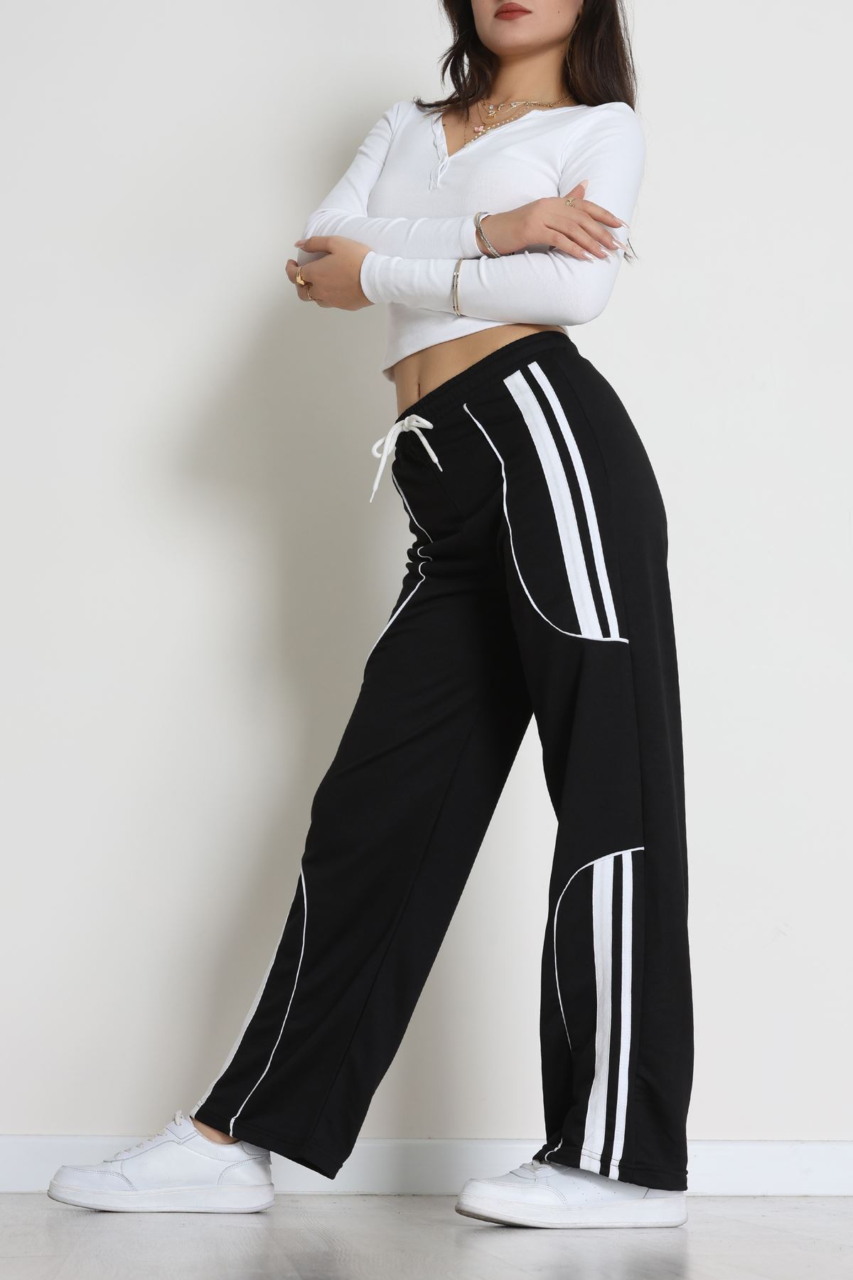 Şeritli 2 İplik Eşofman Altı Siyah - 52172.1005.