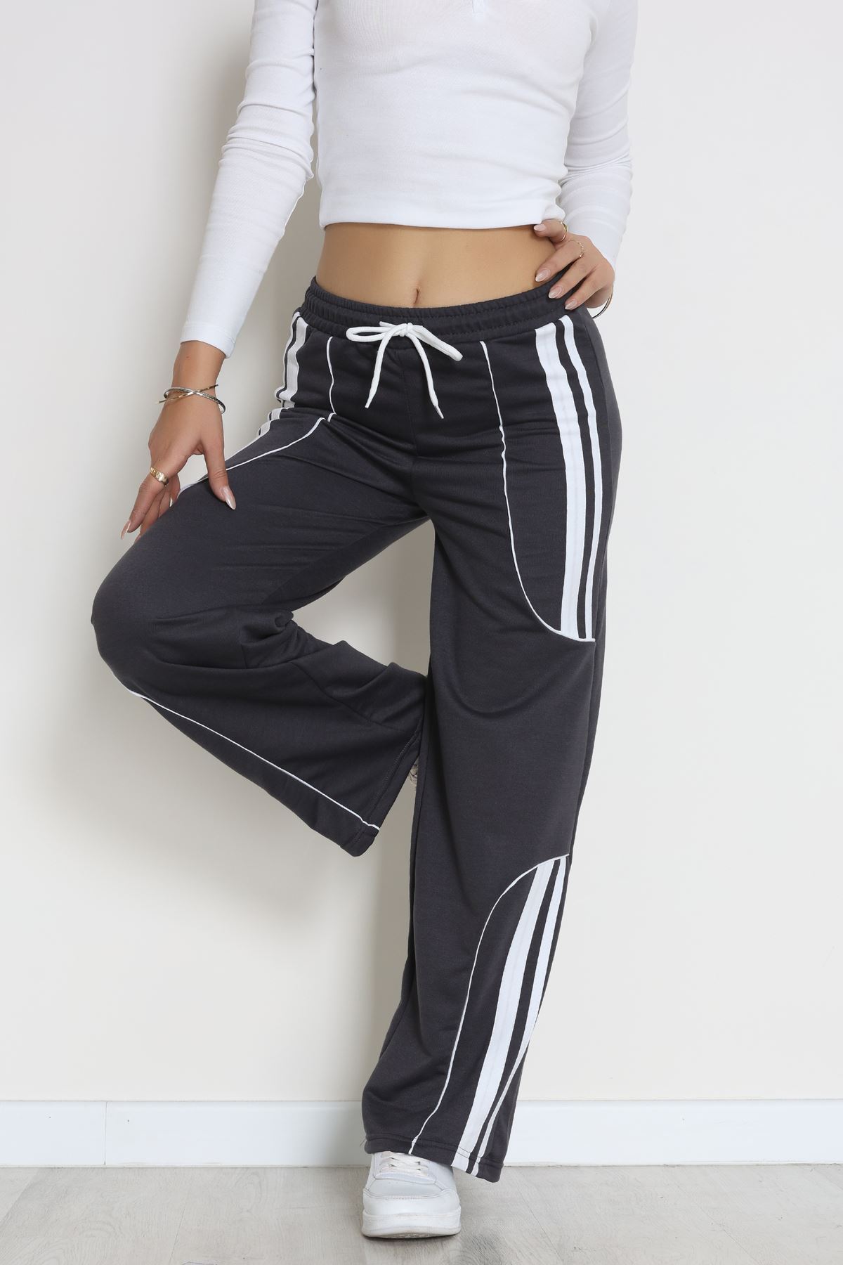 Şeritli 2 İplik Eşofman Altı Füme - 52172.1005.