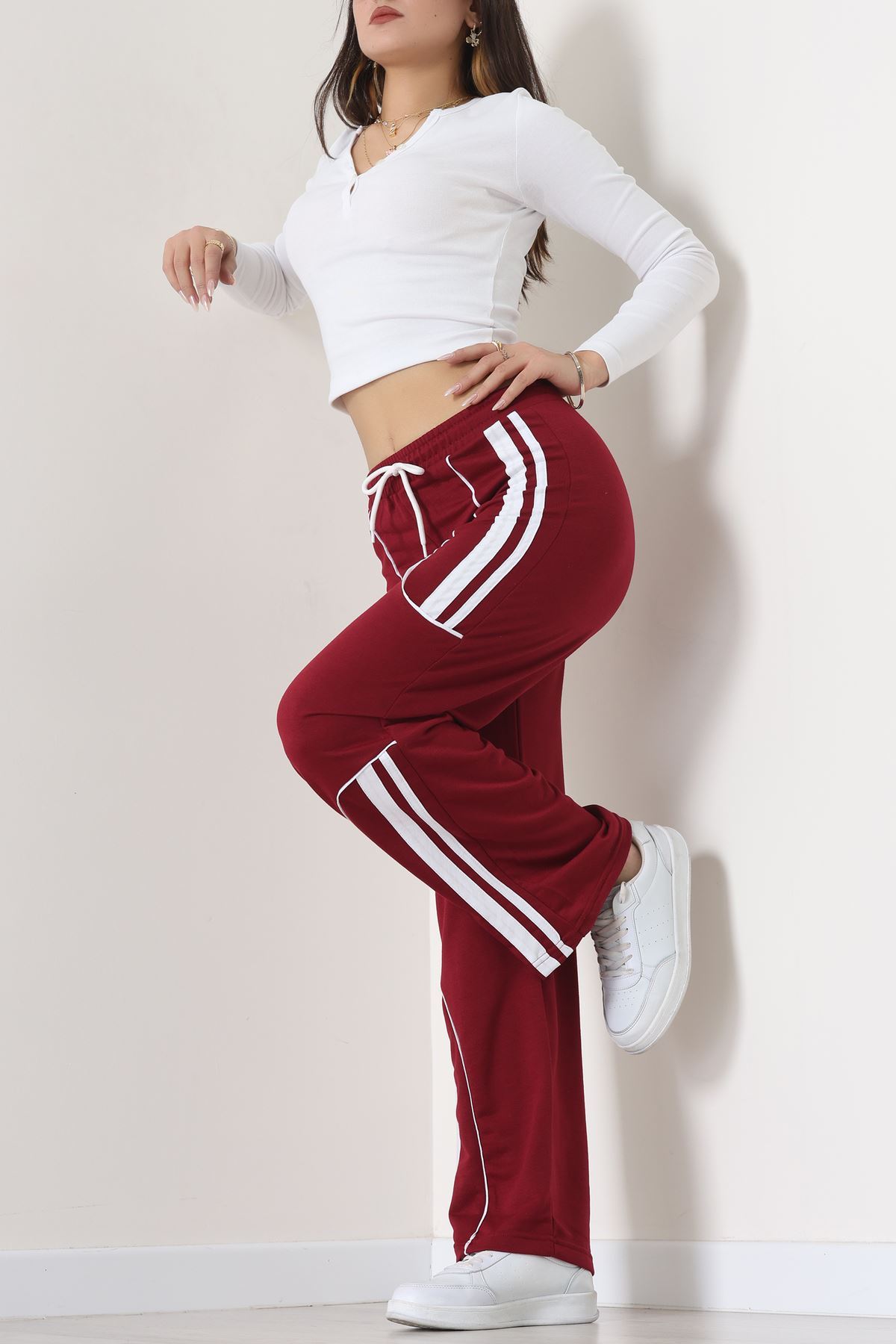 Şeritli 2 İplik Eşofman Altı Bordo - 52172.1005.