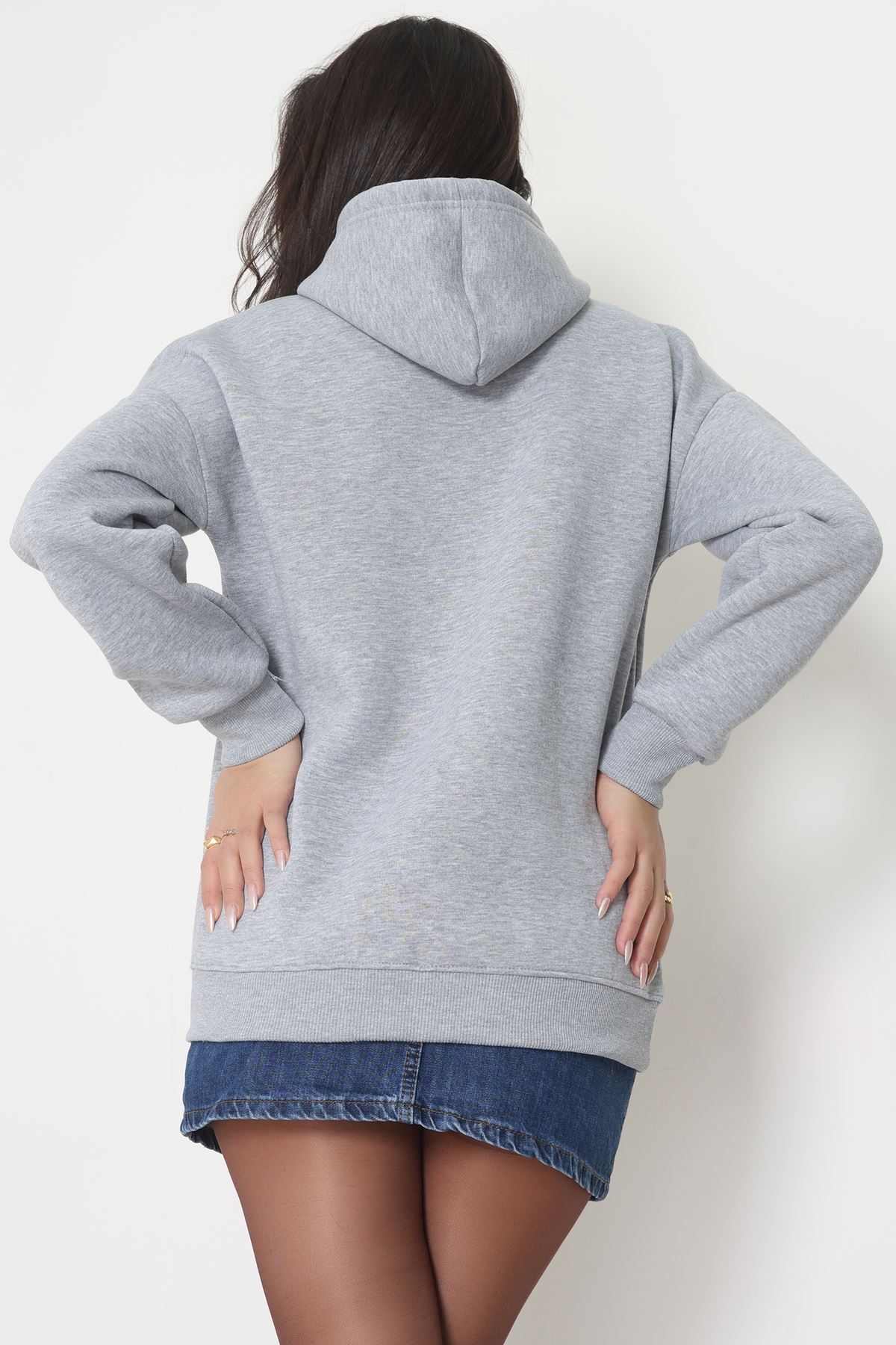 3 İplik Kapşonlu Nakışlı Sweat Grifuşya - 42231.1878.