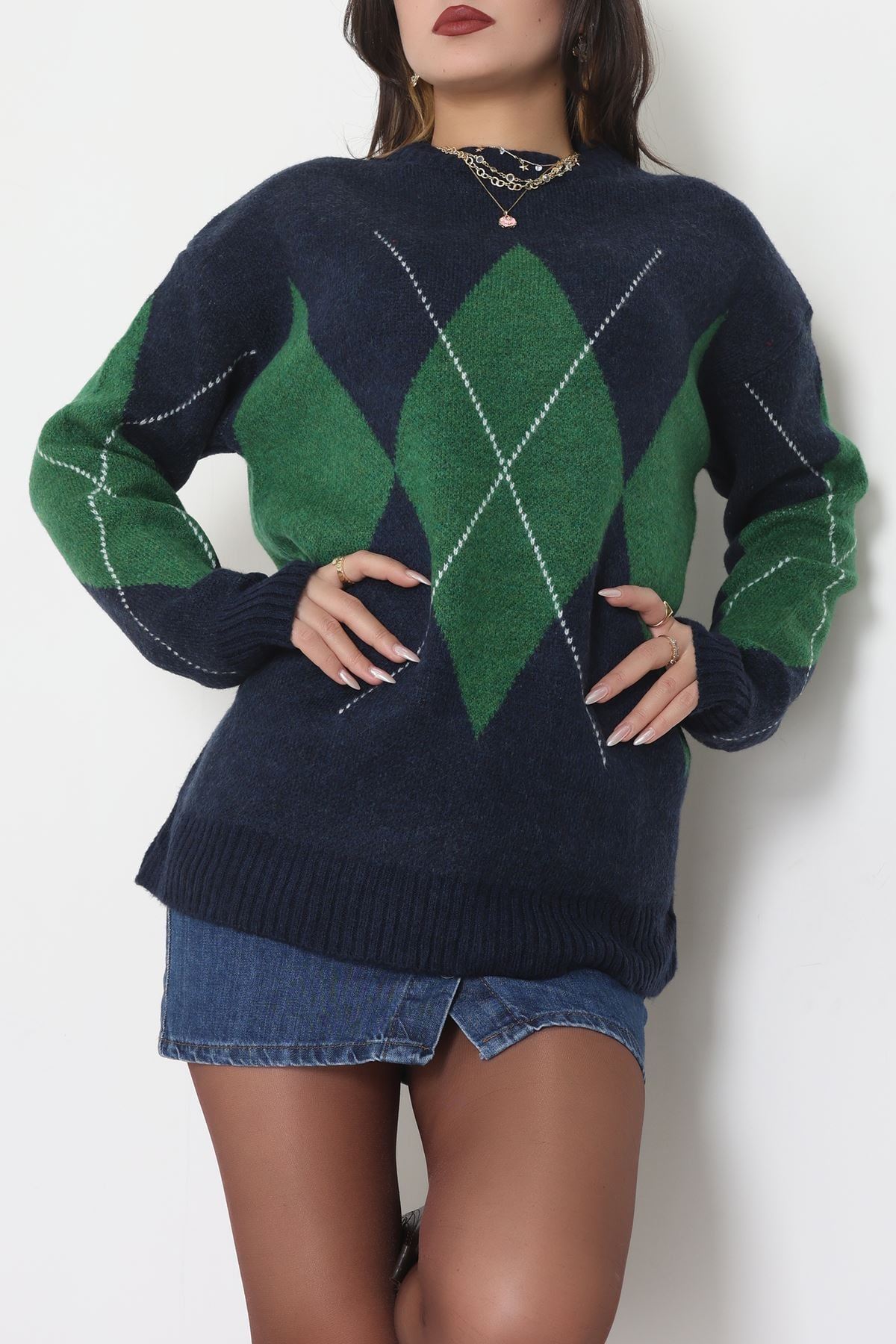 Baklava Dilimli Triko Kazak Laciyeşil - 51262.1918.