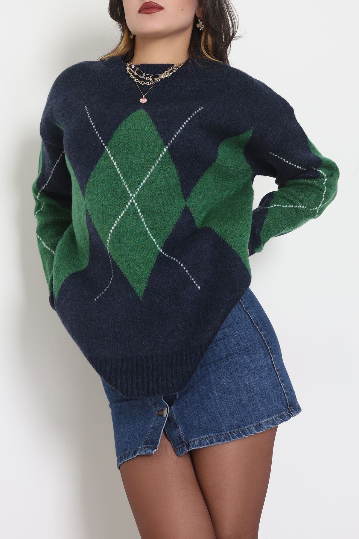 Baklava Dilimli Triko Kazak Laciyeşil - 51262.1918.