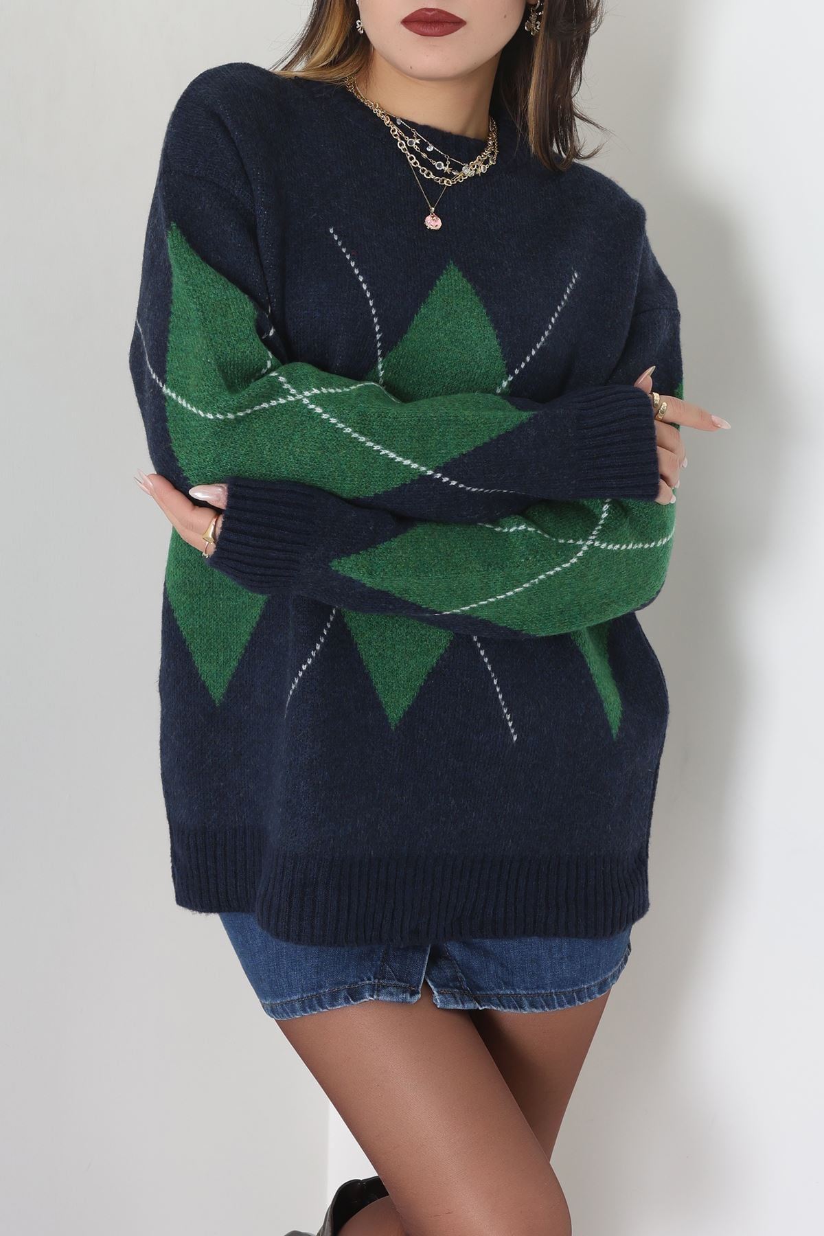 Baklava Dilimli Triko Kazak Laciyeşil - 51262.1918.