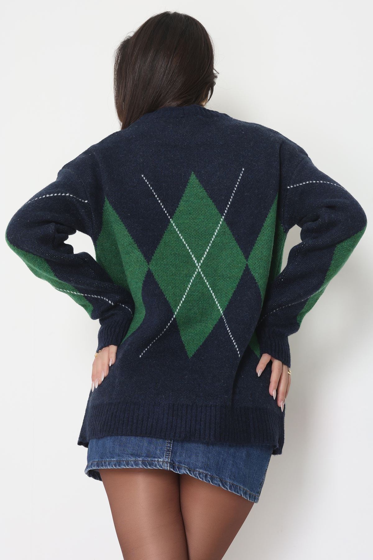 Baklava Dilimli Triko Kazak Laciyeşil - 51262.1918.