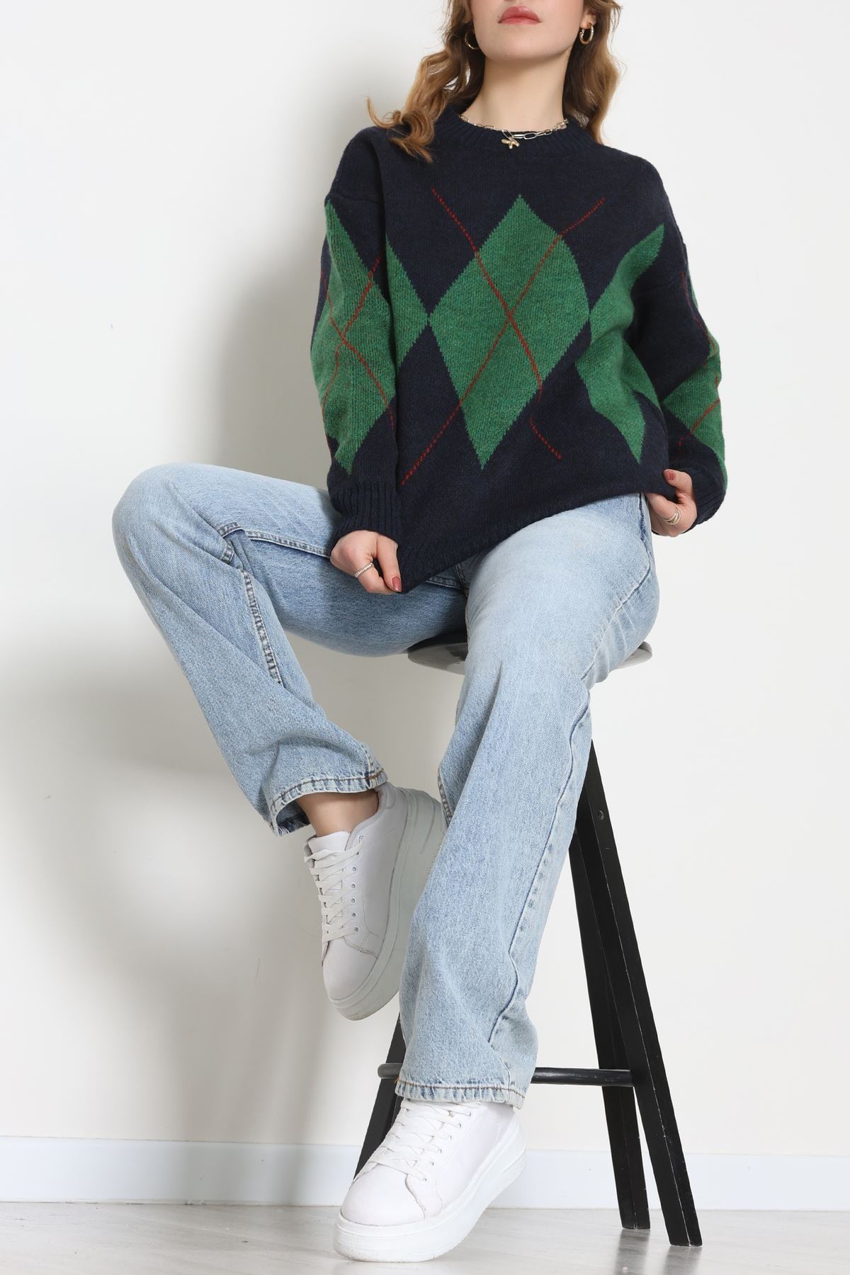 Baklava Dilimli Triko Kazak Lacivertyeşil - 51264.1918.