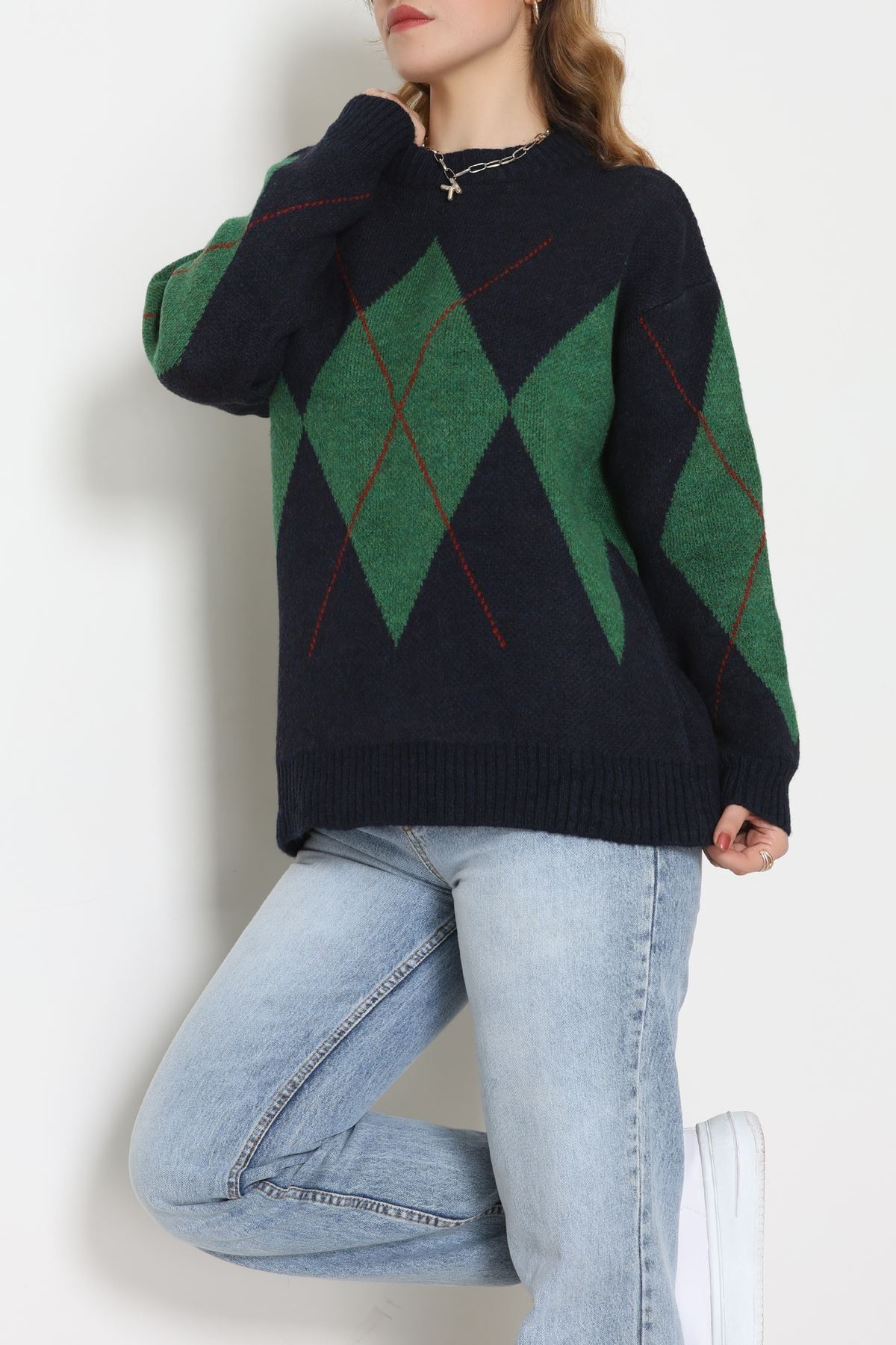 Baklava Dilimli Triko Kazak Lacivertyeşil - 51264.1918.