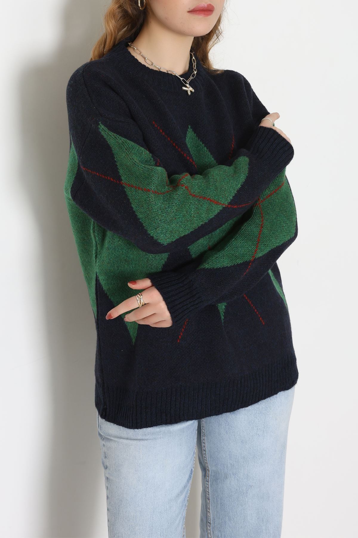 Baklava Dilimli Triko Kazak Lacivertyeşil - 51264.1918.