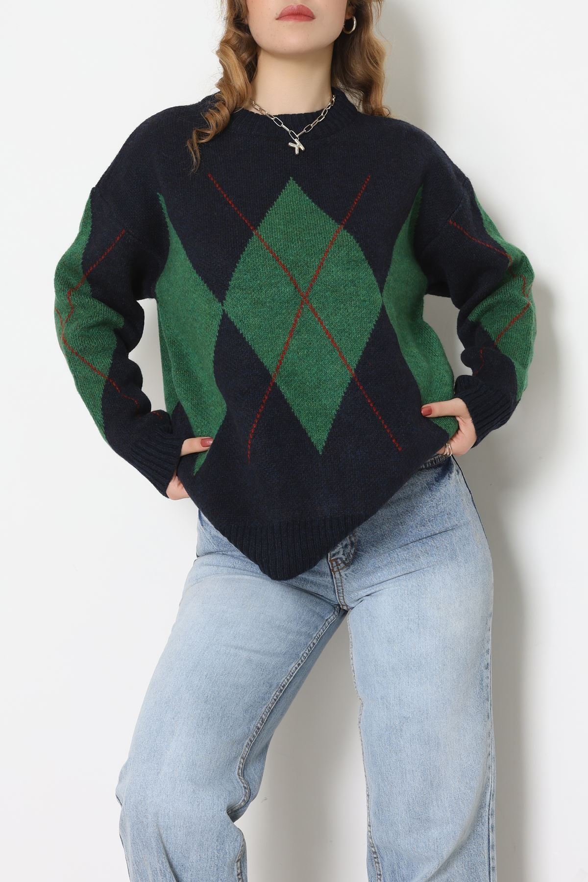 Baklava Dilimli Triko Kazak Lacivertyeşil - 51264.1918.