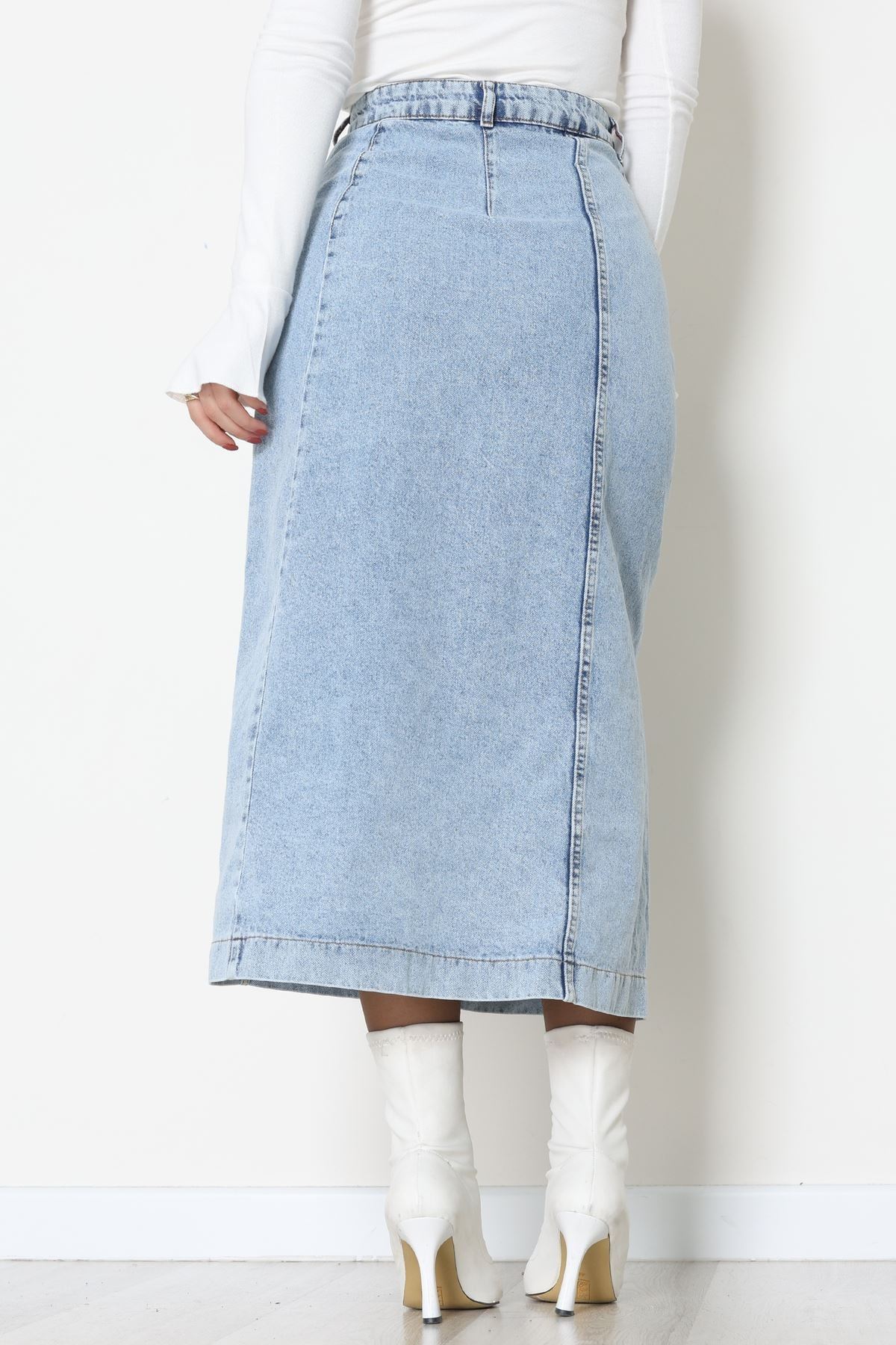 Düğmeli Kot Etek Buzmavi - 31556.2088.