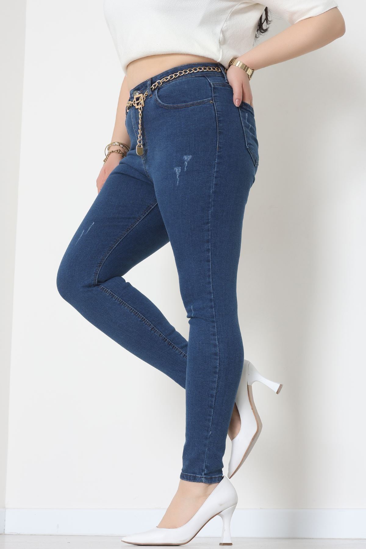 Lazer Kesim Büyük Beden Kot Pantolon Koyumavi - 31828.2121.