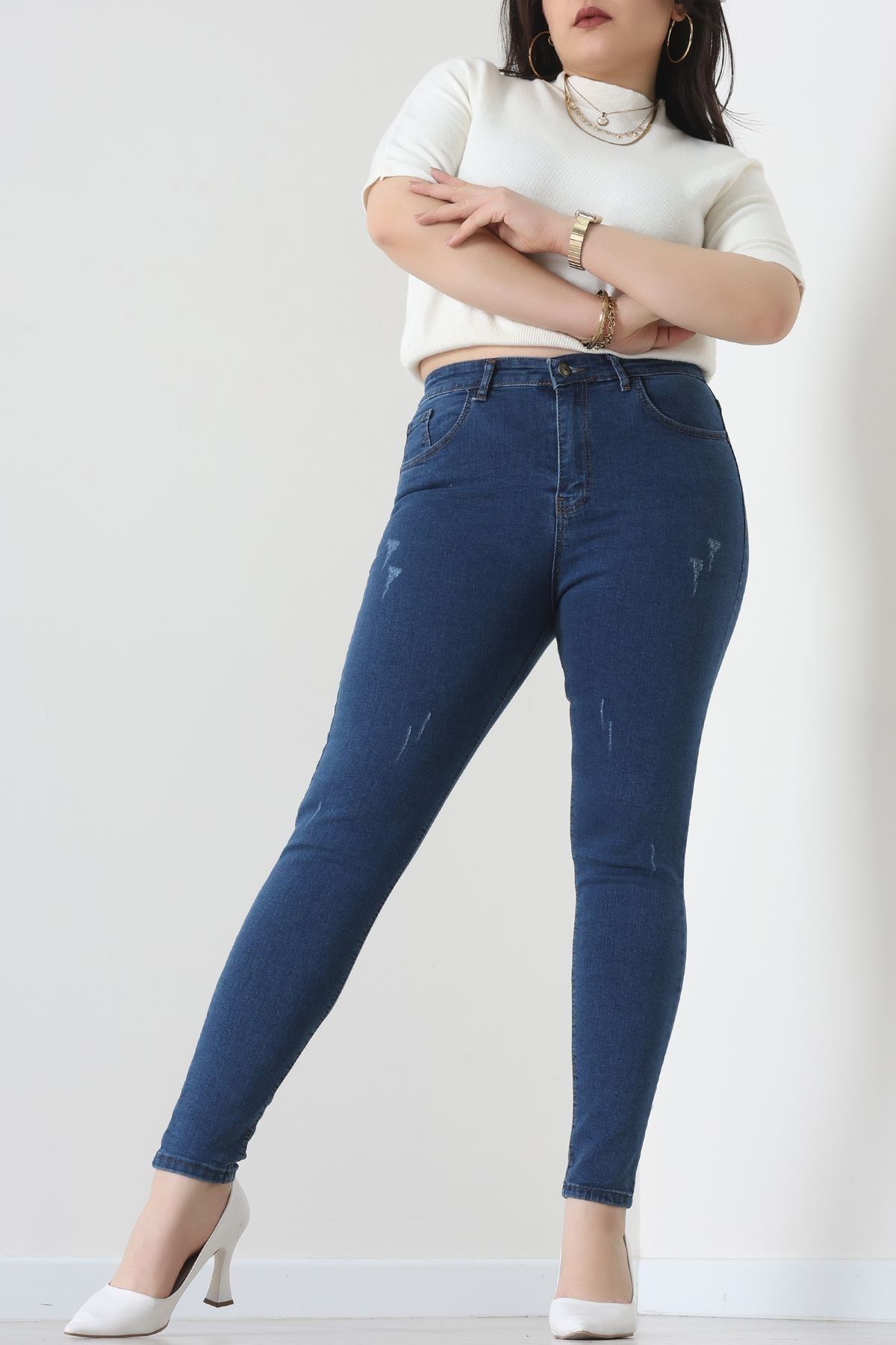 Lazer Kesim Büyük Beden Kot Pantolon Koyumavi - 31828.2121.