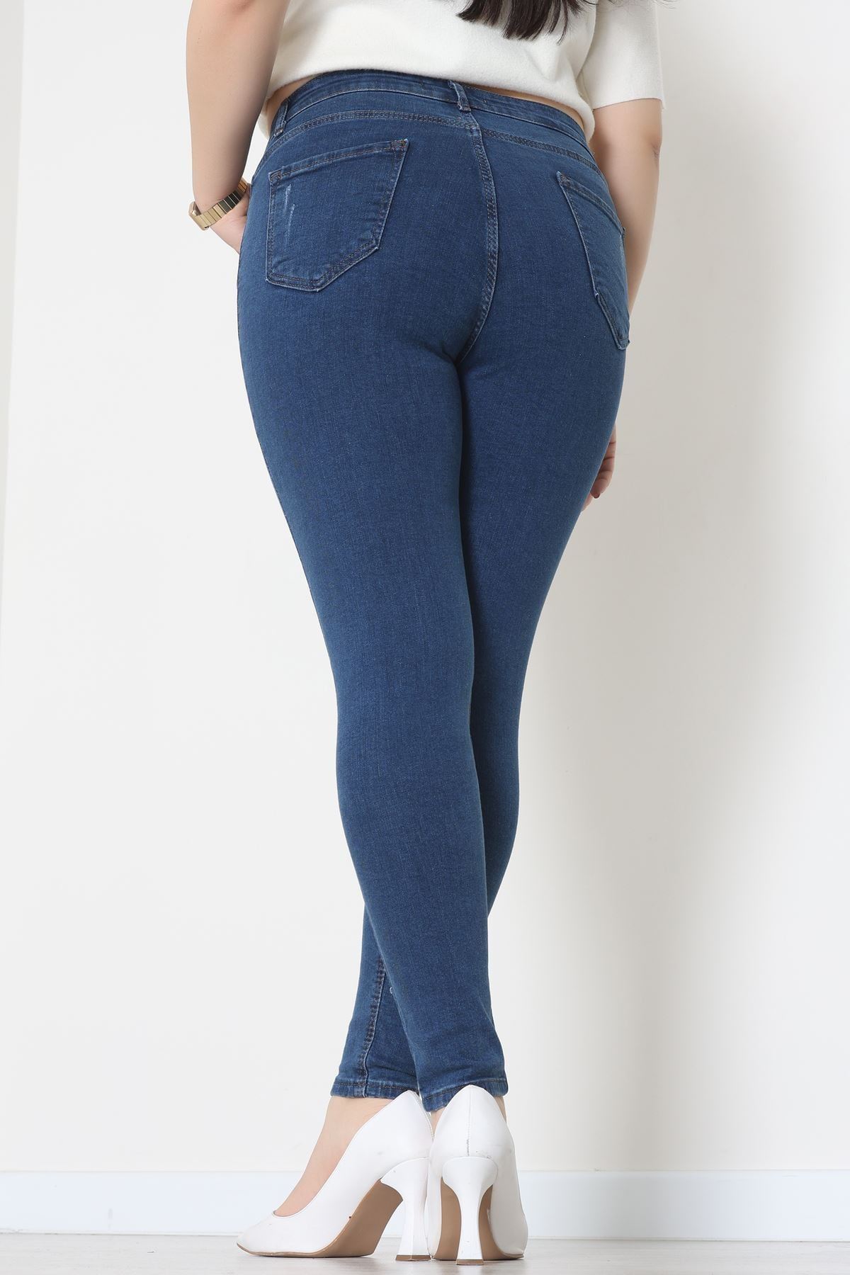 Lazer Kesim Büyük Beden Kot Pantolon Koyumavi - 31828.2121.