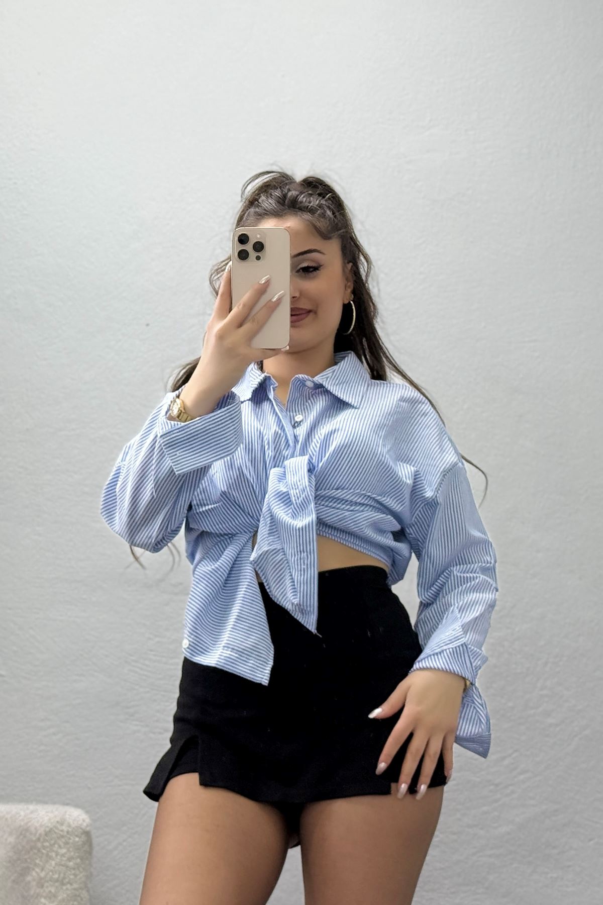 Pamuk Polyester Çizgili Gömlek Mavibeyaz - 51064.147.