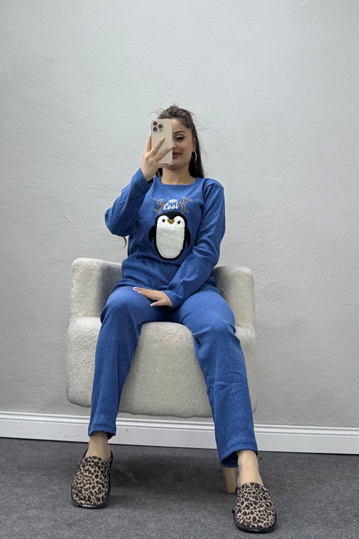 Nakışlı İnterlok Pijama Takımı İndigo - 800.1287.