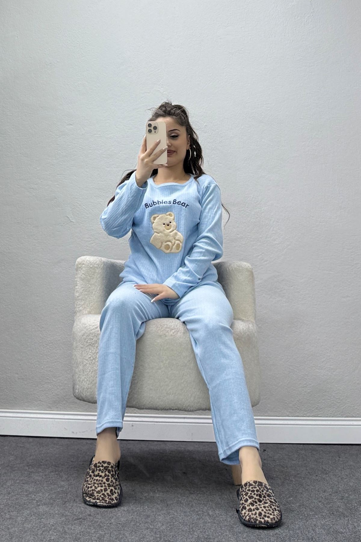 Nakışlı İnterlok Pijama Takımı Maviayı - 800.1287.