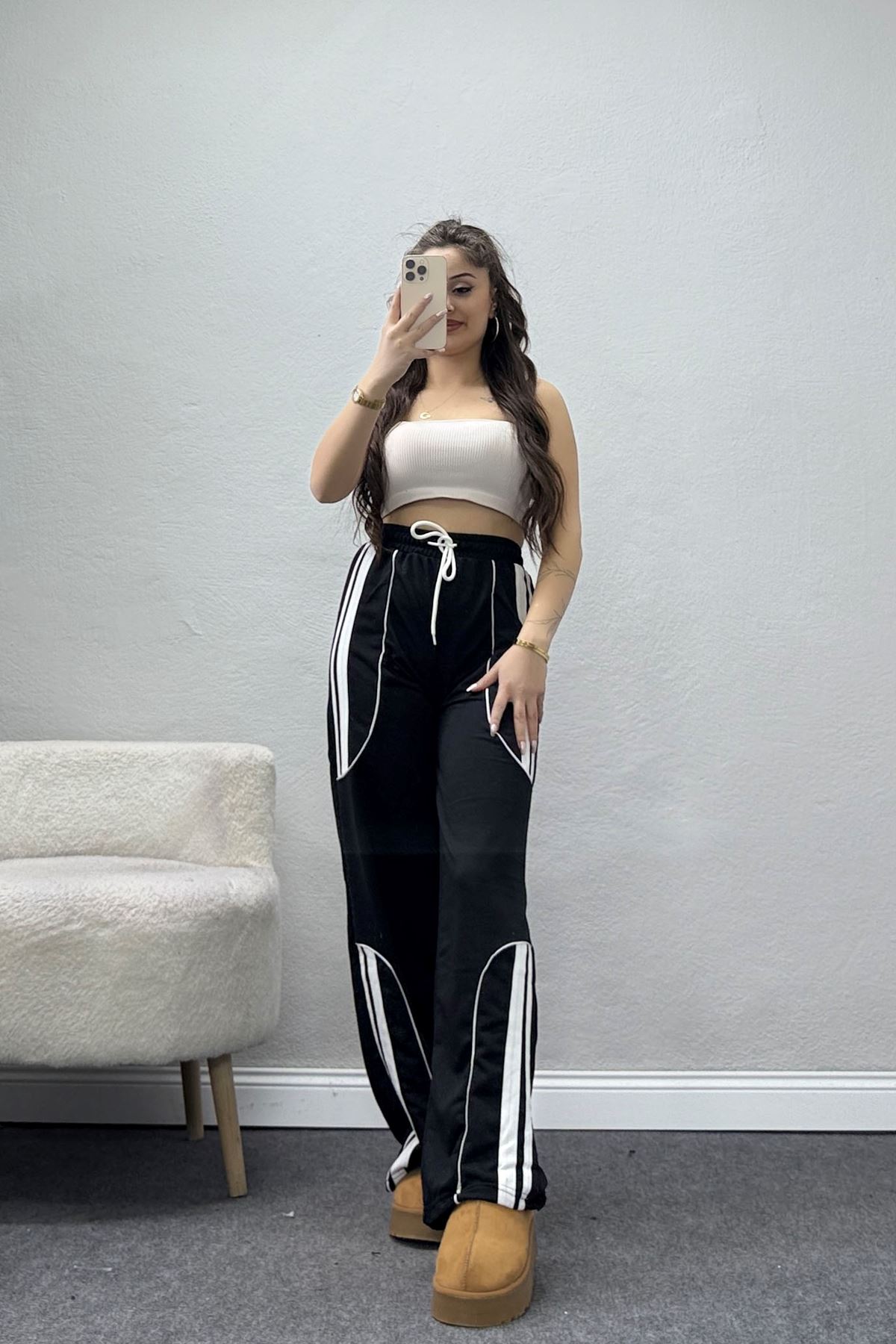 Şeritli 2 İplik Eşofman Altı Siyah - 52172.1005.