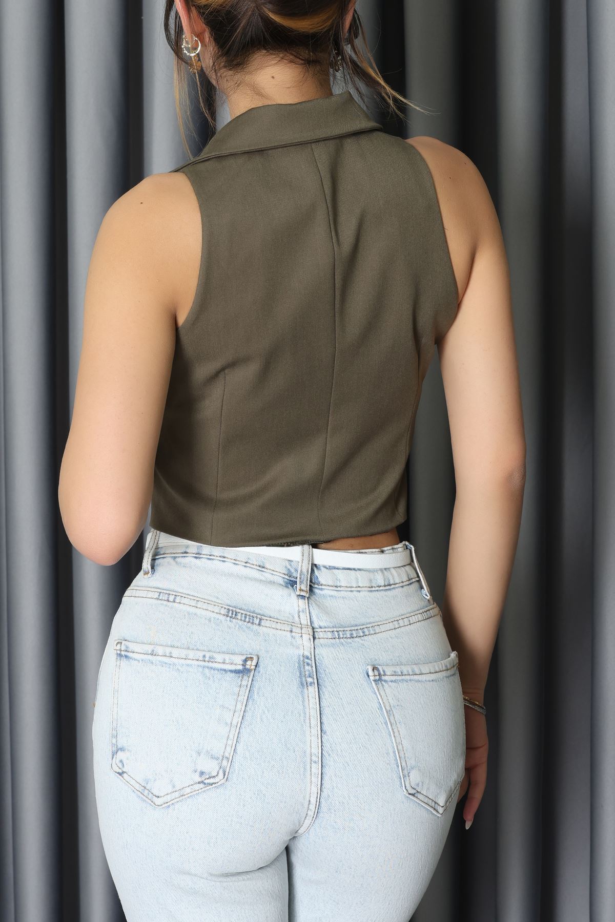 Önden Düğmeli Yelek Haki - 120693.444.