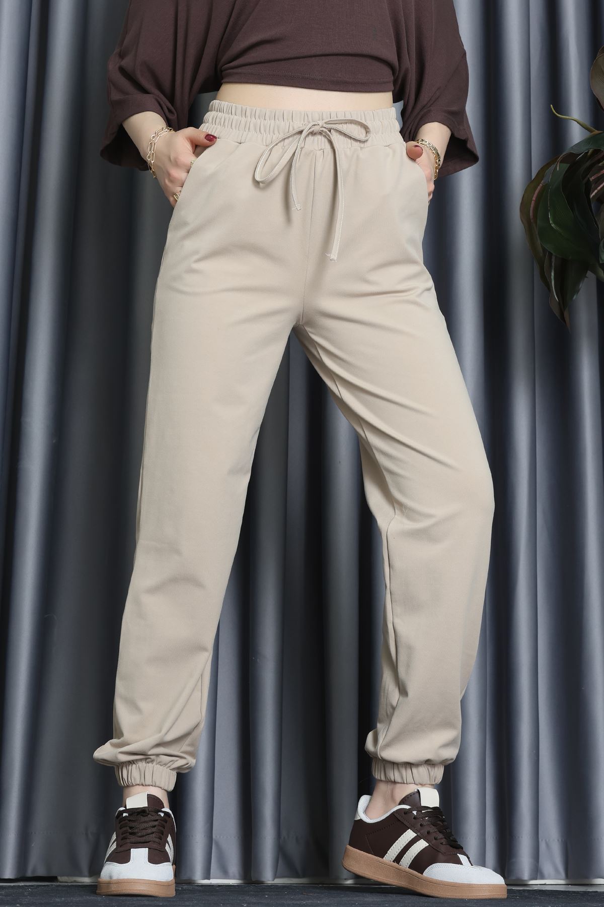 Modal Kumaş Jogger Pantolon Bej - 31591.444.
