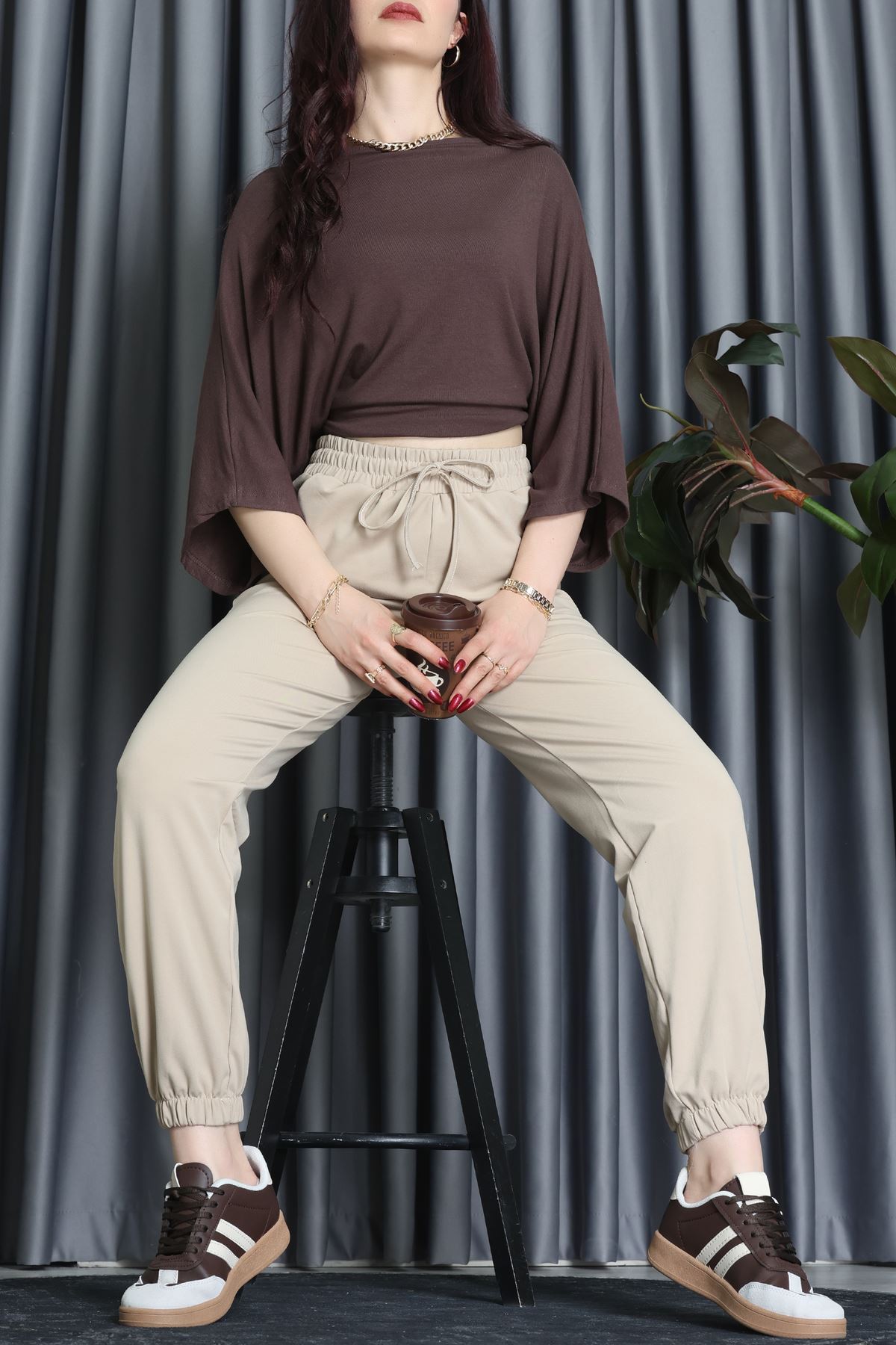 Modal Kumaş Jogger Pantolon Bej - 31591.444.