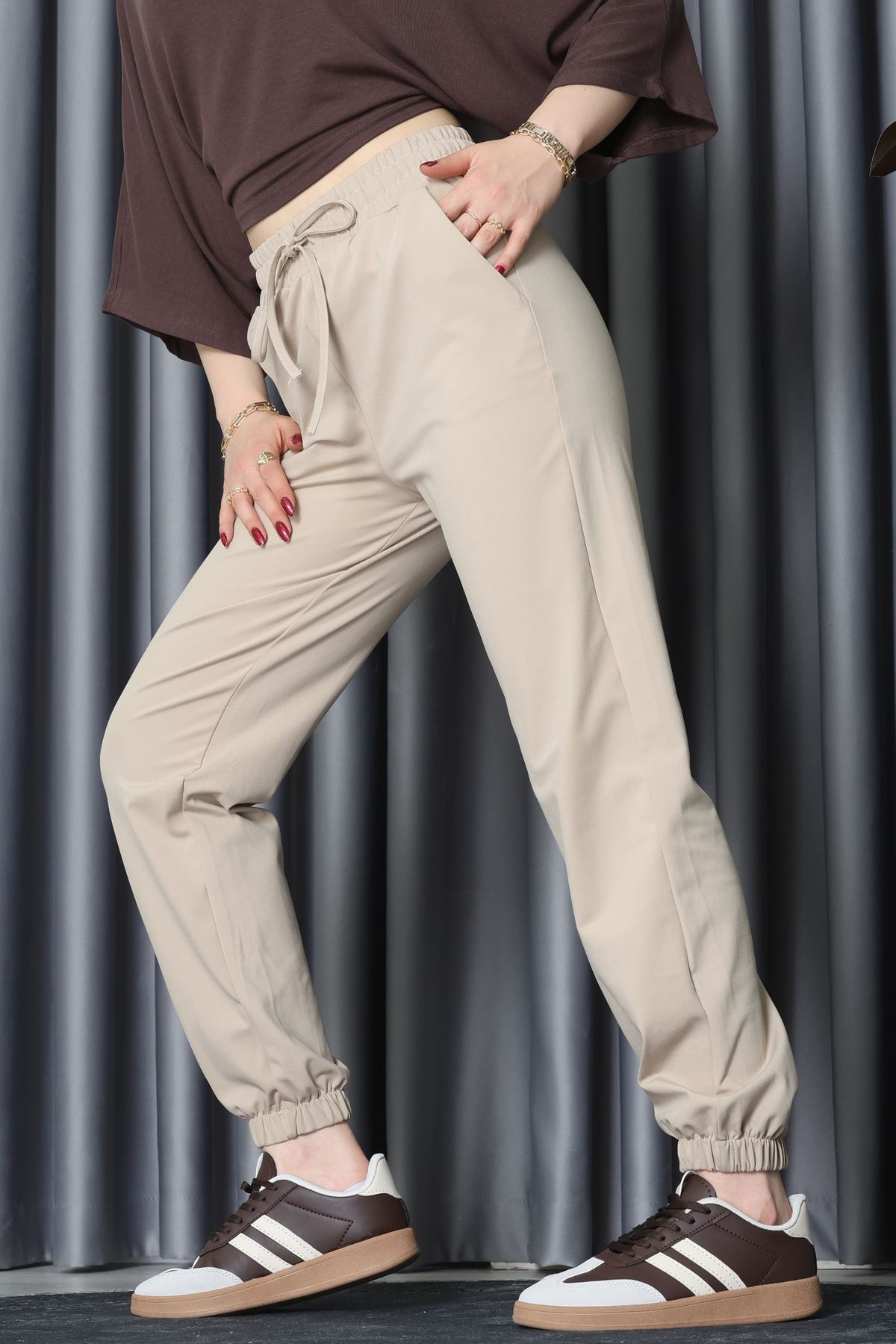 Modal Kumaş Jogger Pantolon Bej - 31591.444.