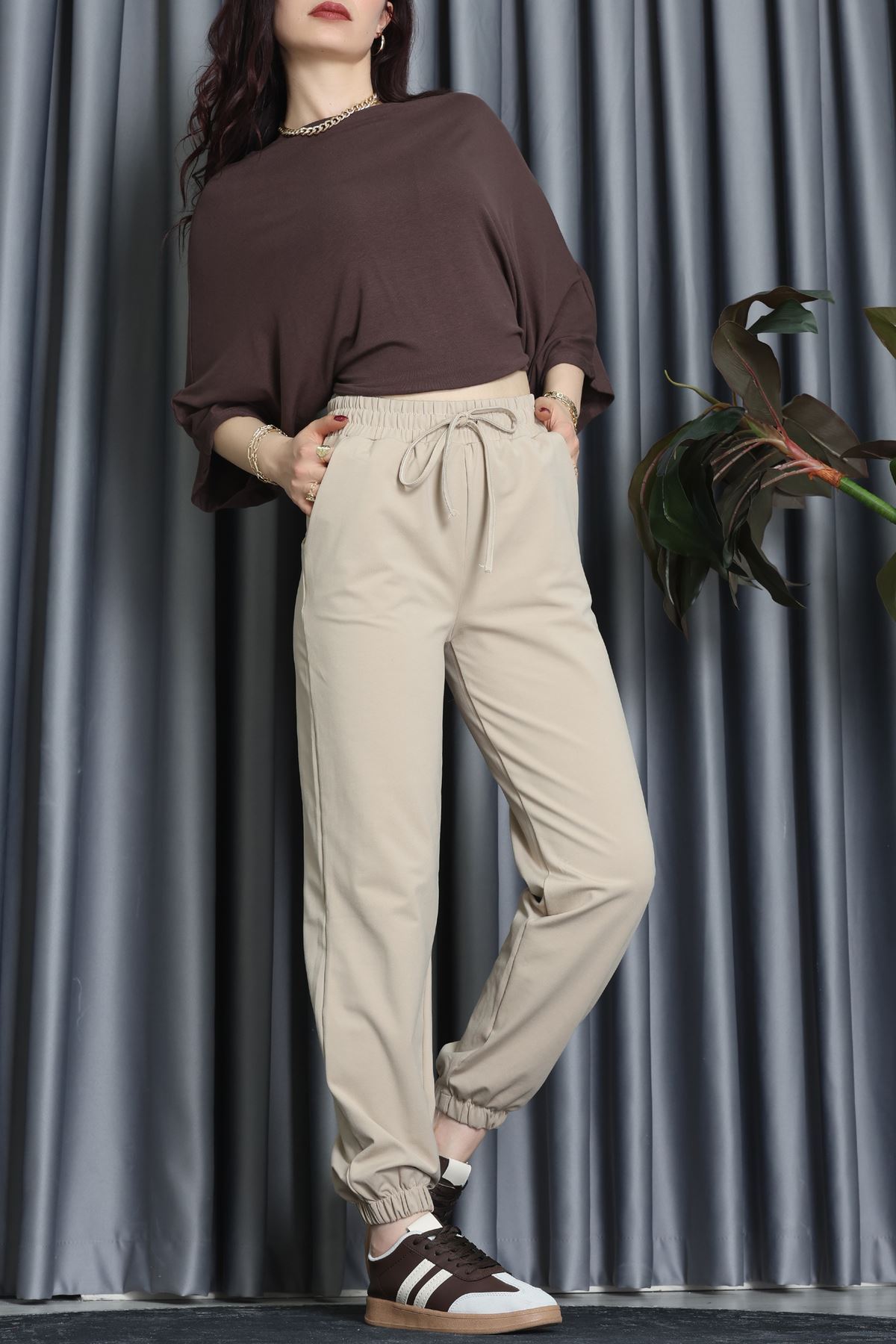 Modal Kumaş Jogger Pantolon Bej - 31591.444.