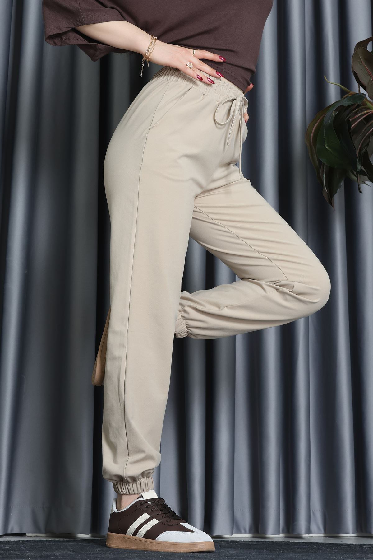 Modal Kumaş Jogger Pantolon Bej - 31591.444.