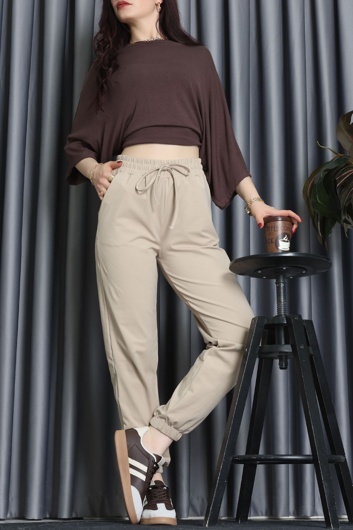 Modal Kumaş Jogger Pantolon Bej - 31591.444.