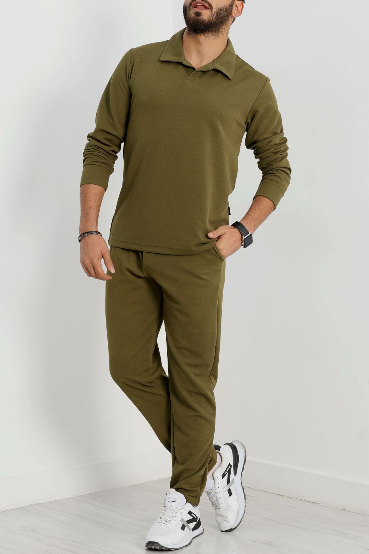 Zra Krep Polo Yaka Erkek Takım Haki - 42187.1937.