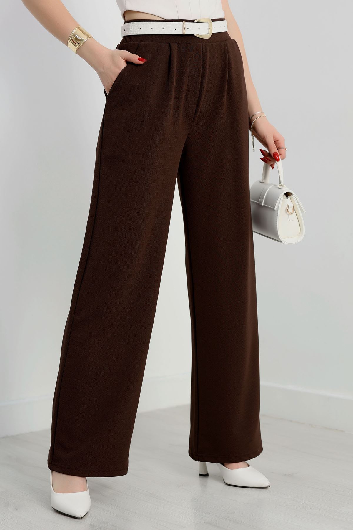 Zra Krep Likralı Pantolon  Kahve - 90122.1837.