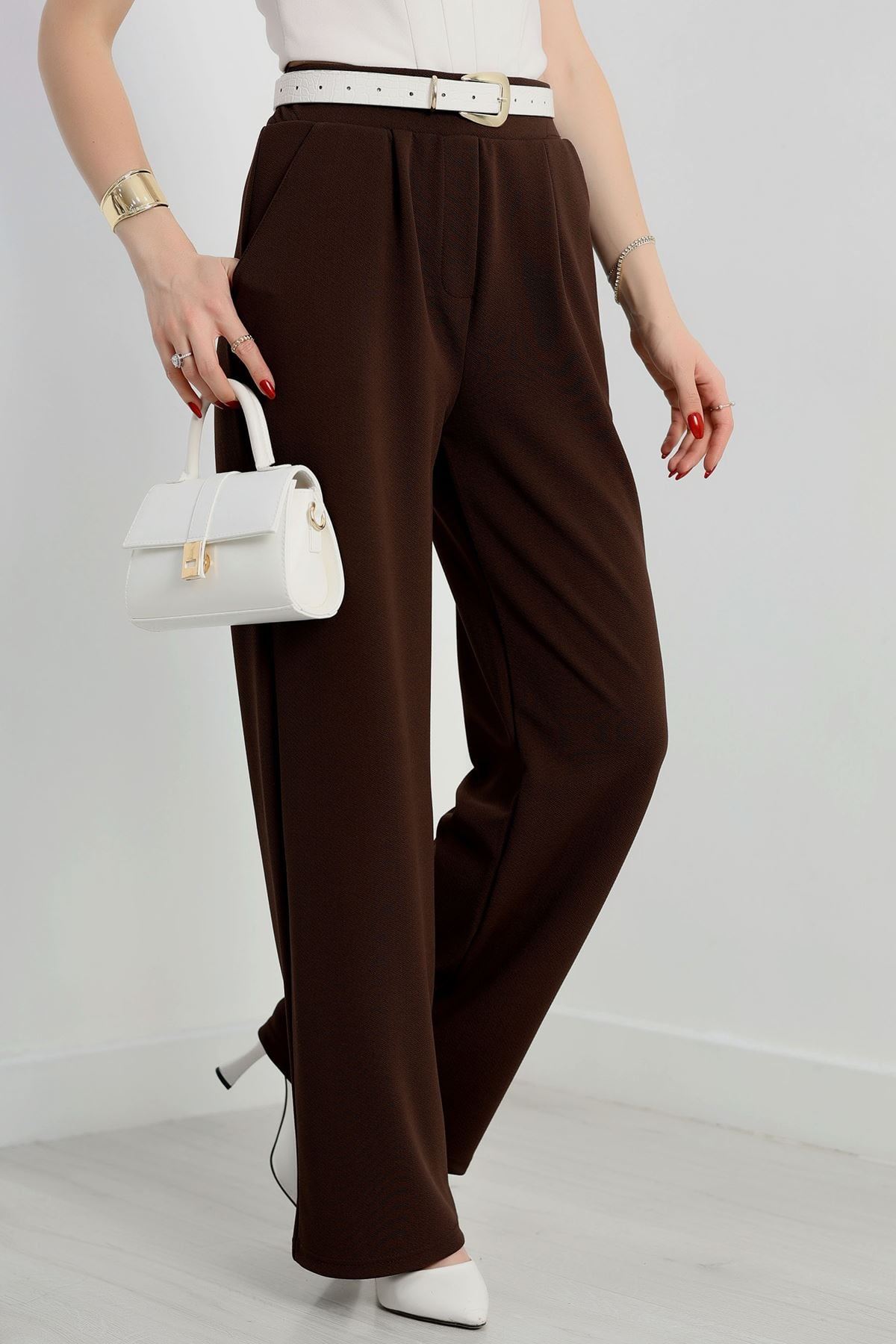 Zra Krep Likralı Pantolon  Kahve - 90122.1837.