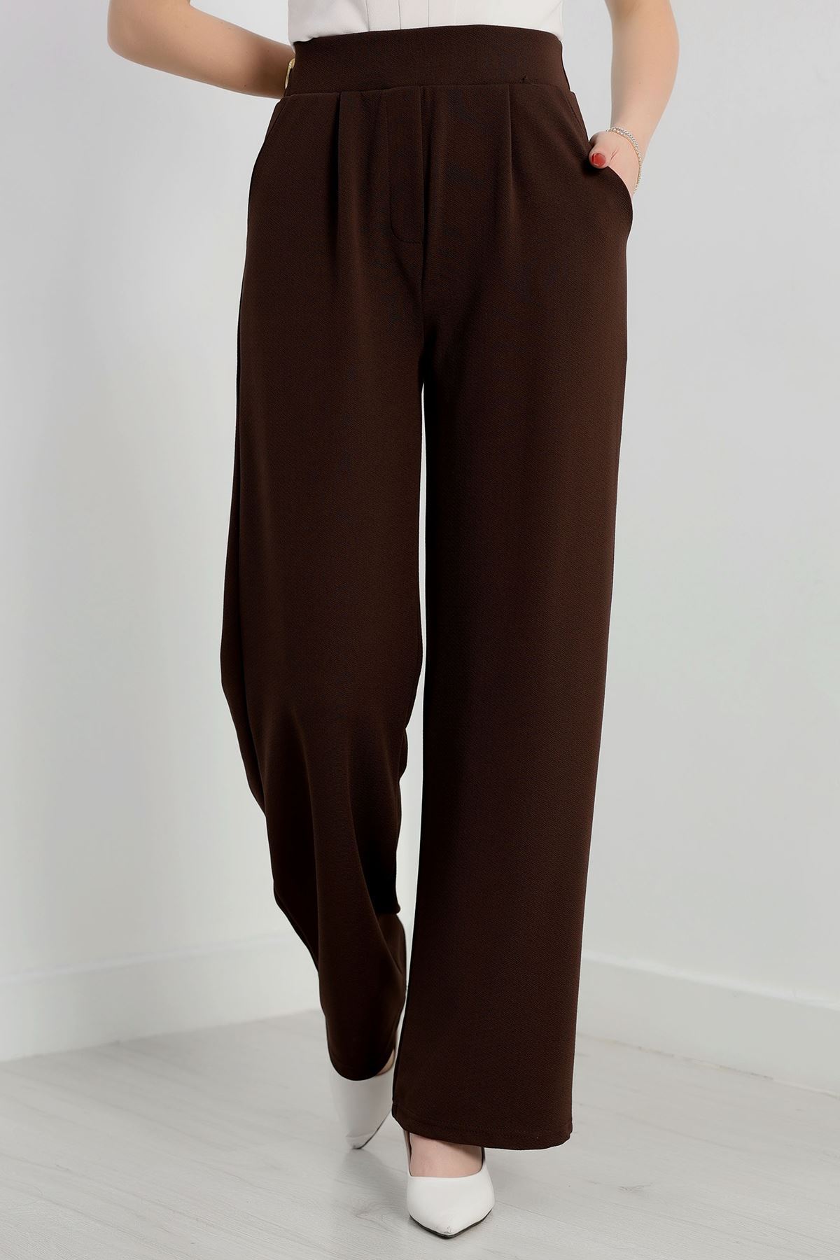 Zra Krep Likralı Pantolon  Kahve - 90122.1837.