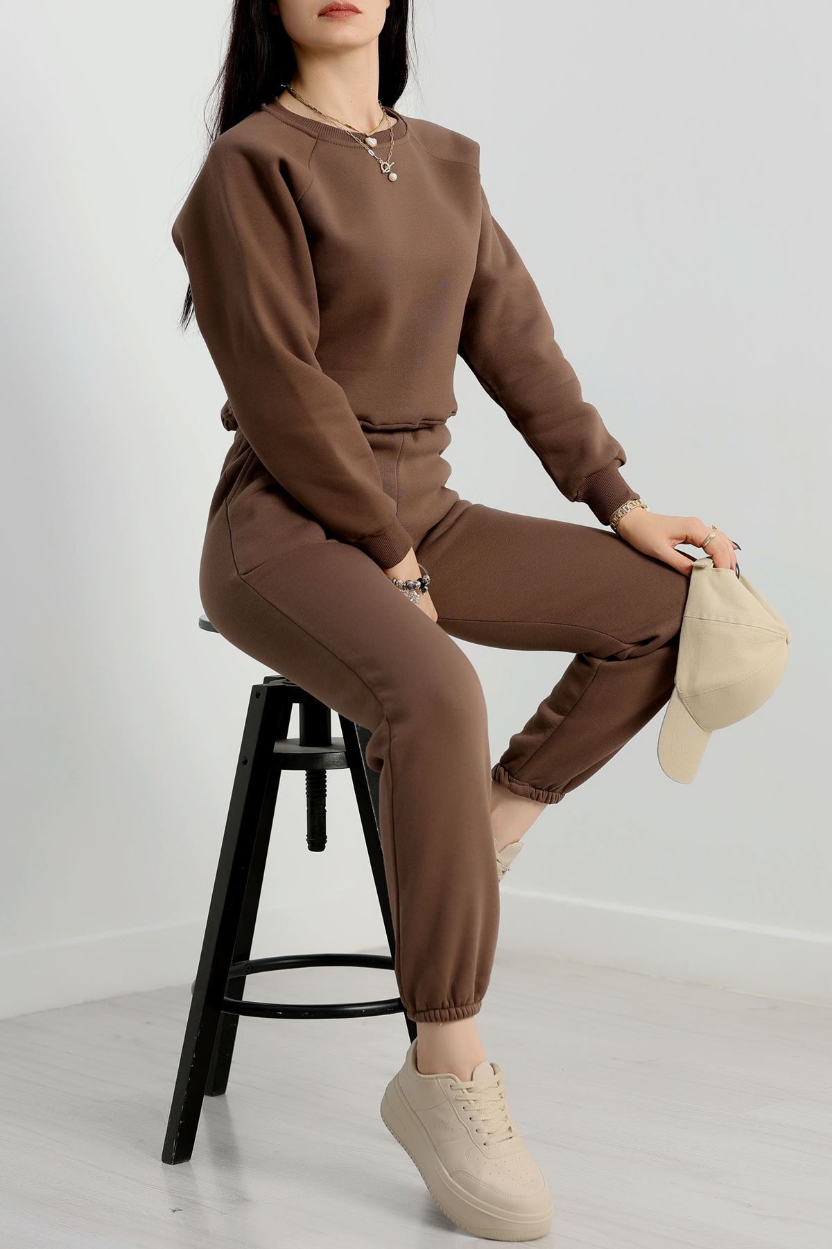 Paça Lastikli 3 İplik Eşofman Altı Kahve - 20956.1878.