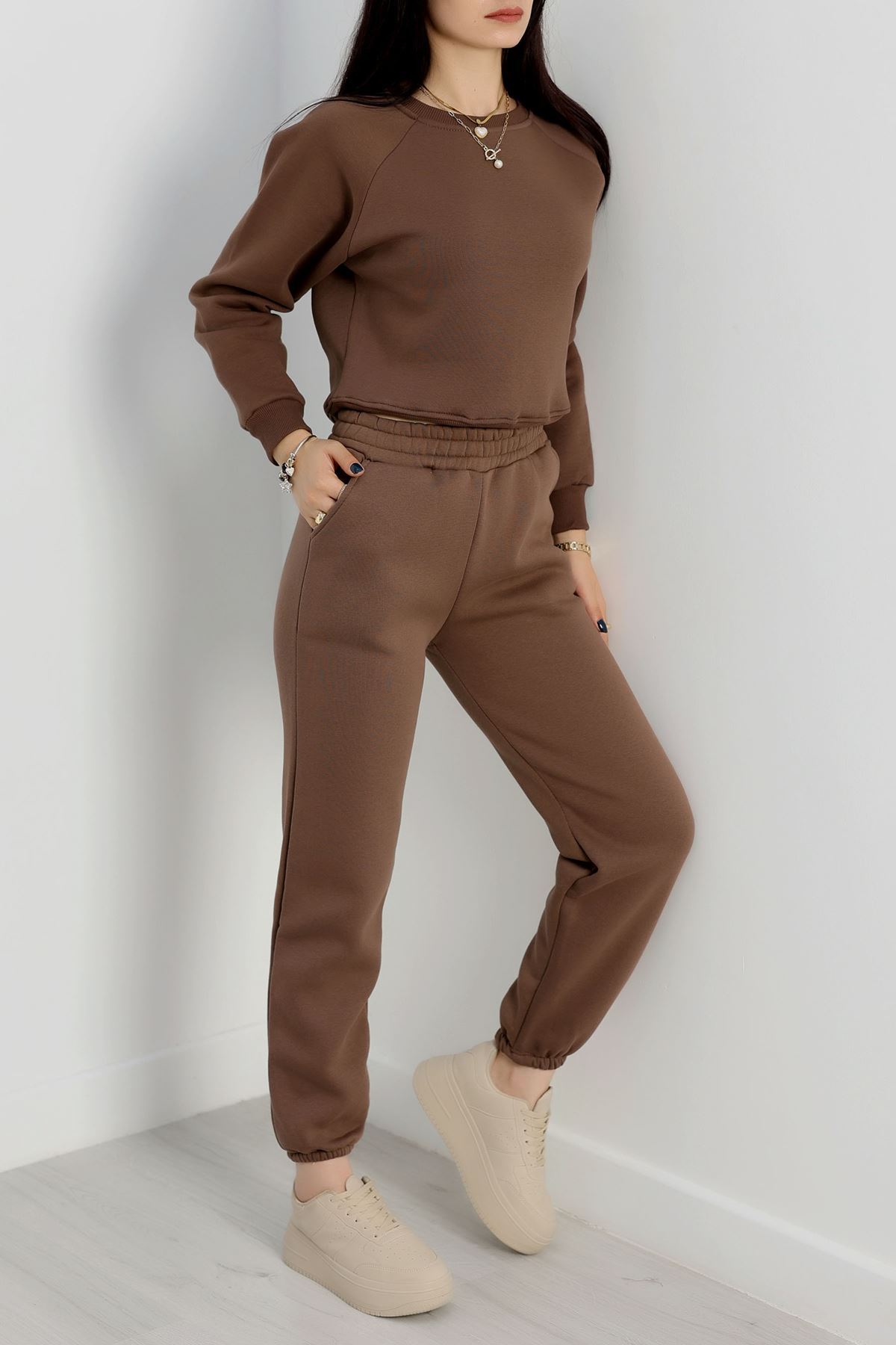 Paça Lastikli 3 İplik Eşofman Altı Kahve - 20956.1878.