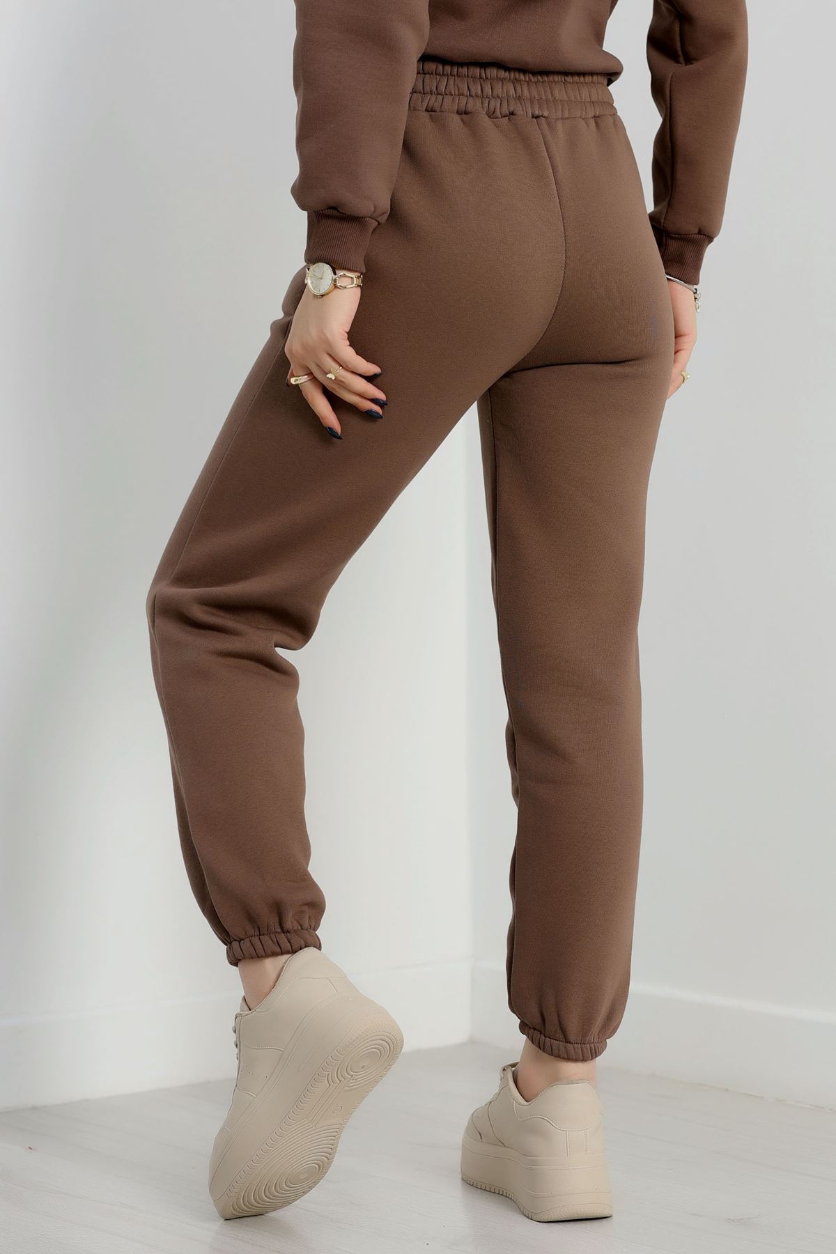 Paça Lastikli 3 İplik Eşofman Altı Kahve - 20956.1878.