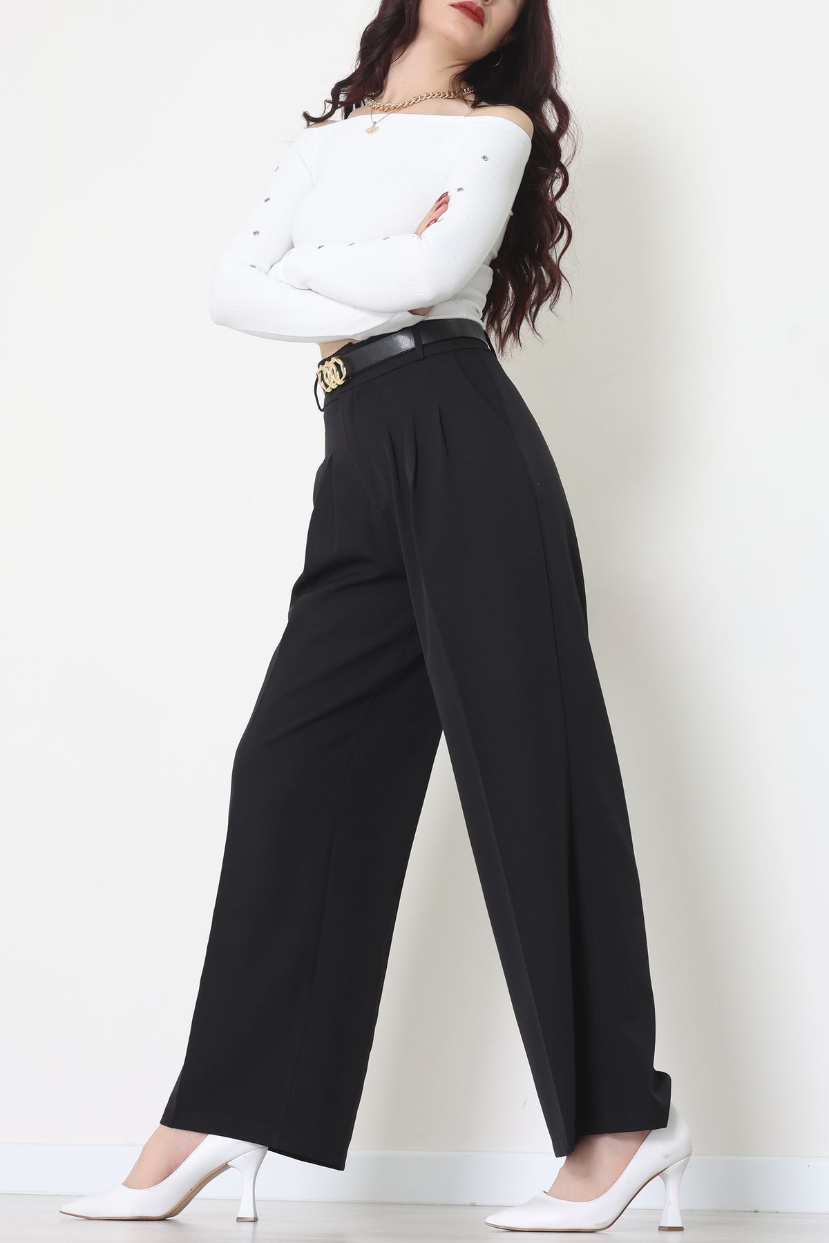 Premium Pileli Palazzo Pantolon Siyah - 51609.683.