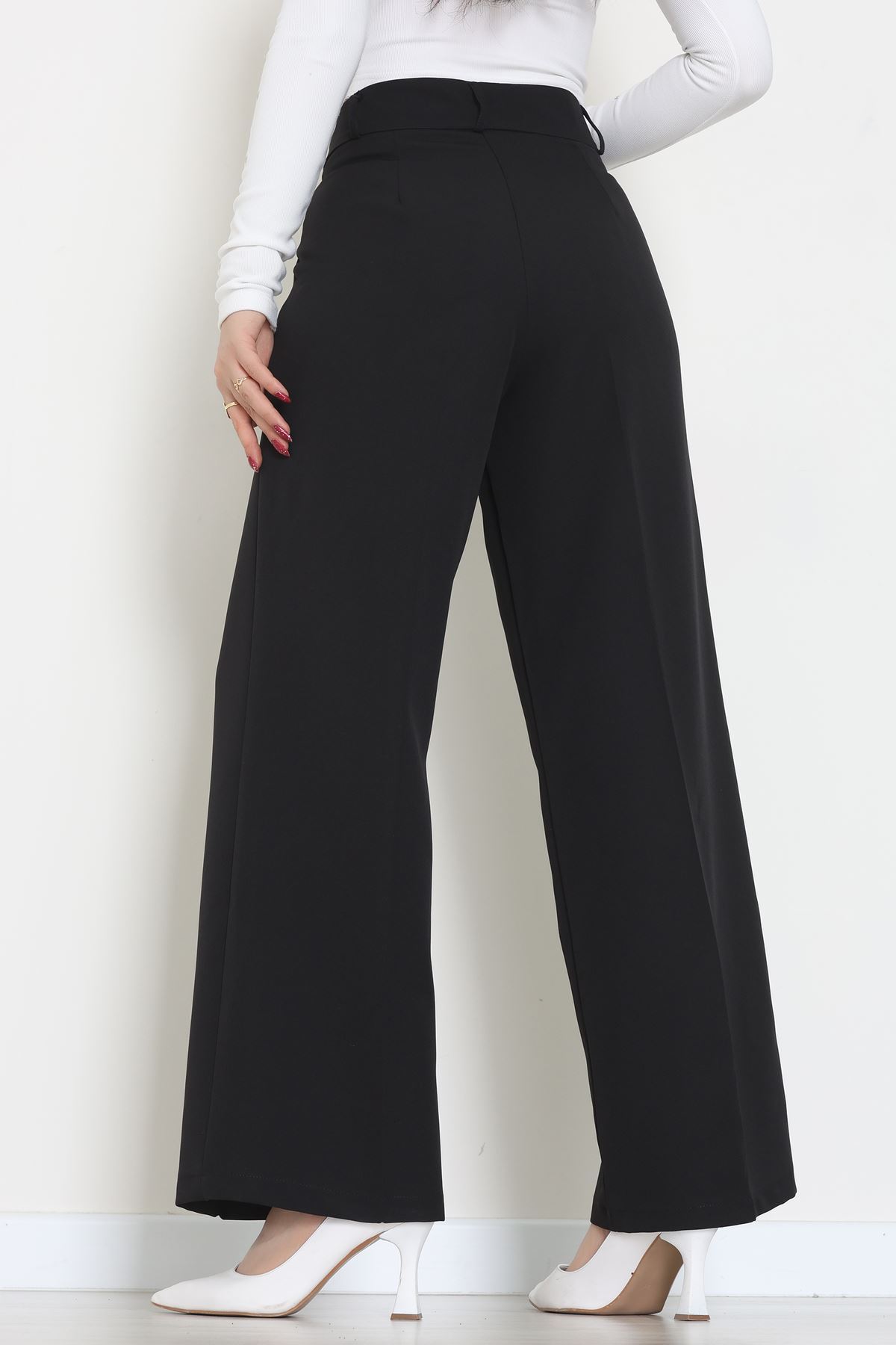 Premium Pileli Palazzo Pantolon Siyah - 51609.683.