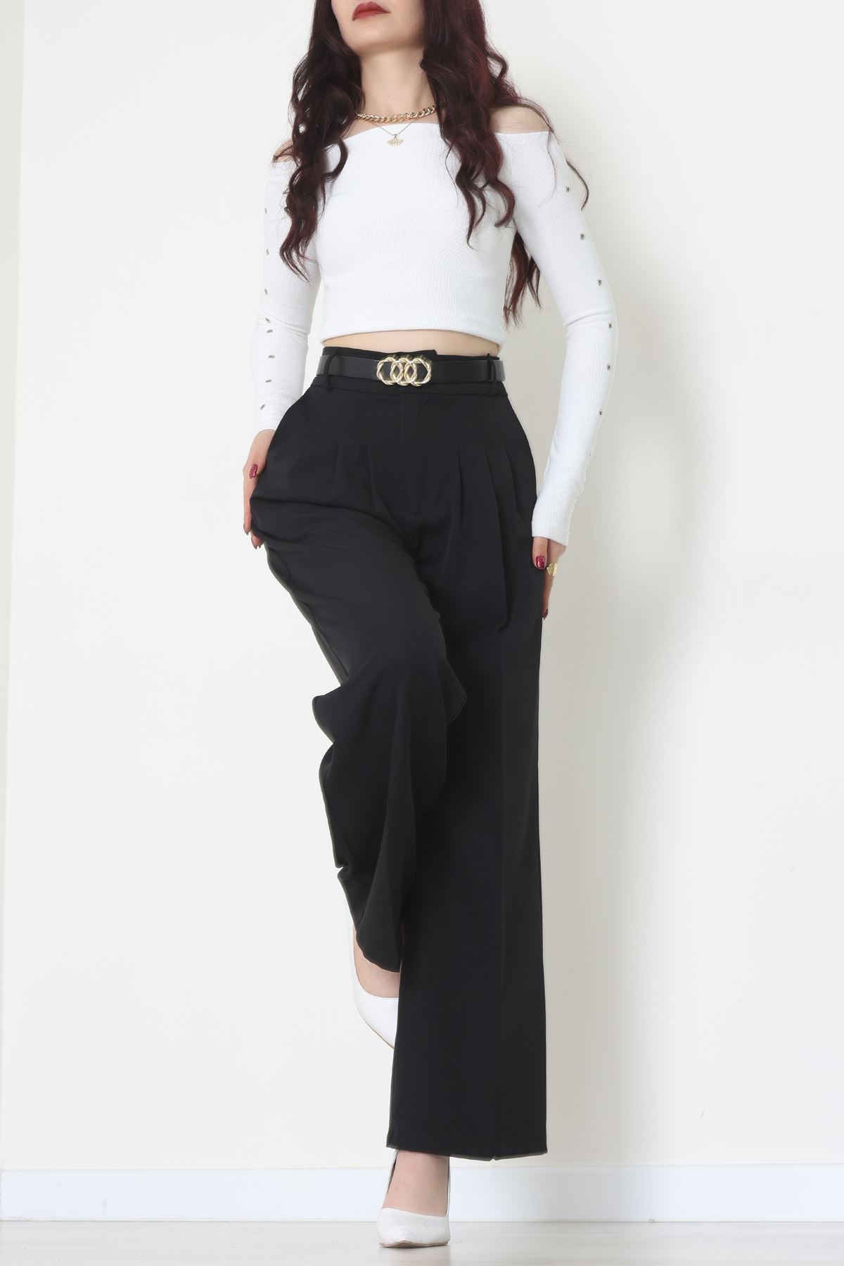 Premium Pileli Palazzo Pantolon Siyah - 51609.683.