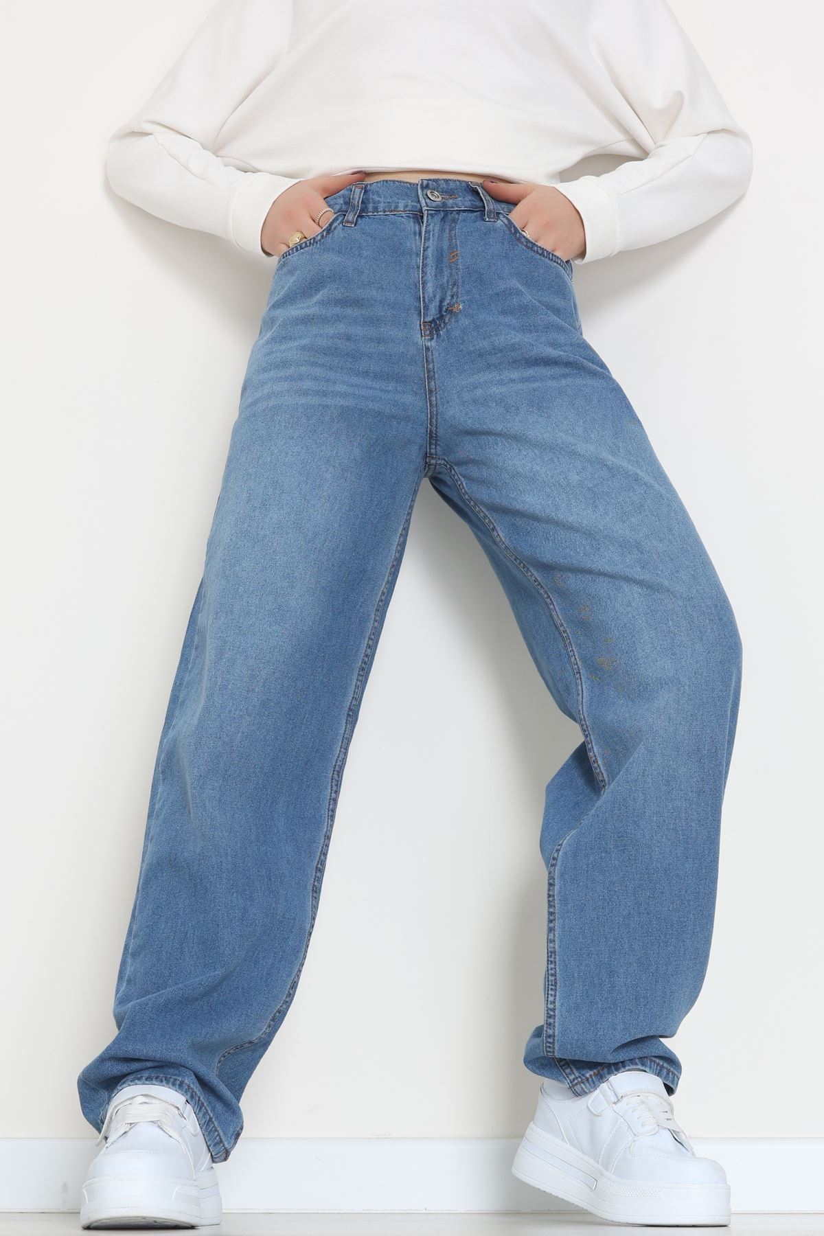 Tokalı Baggy Kot Pantolon Açıkmavi - 31558.2088.