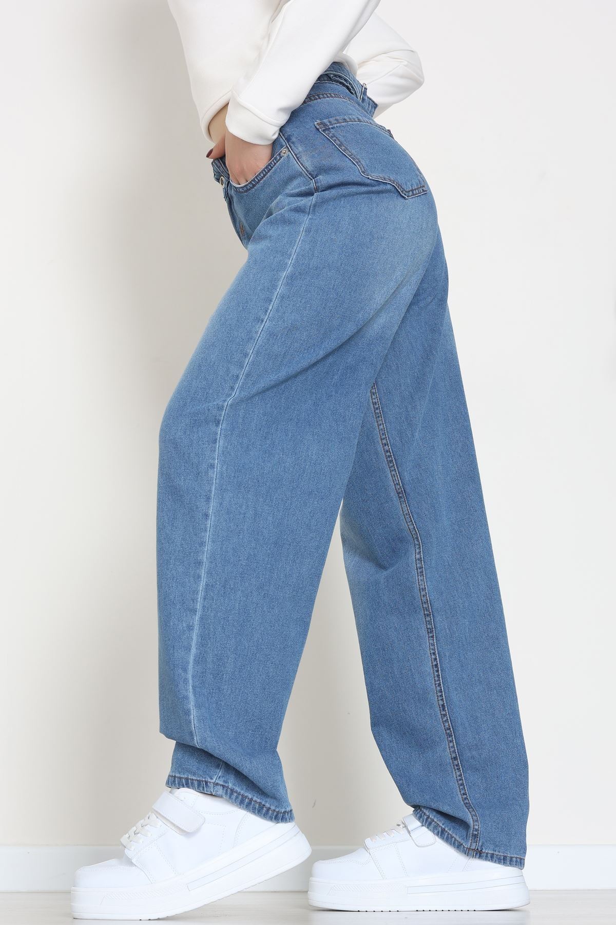 Tokalı Baggy Kot Pantolon Açıkmavi - 31558.2088.